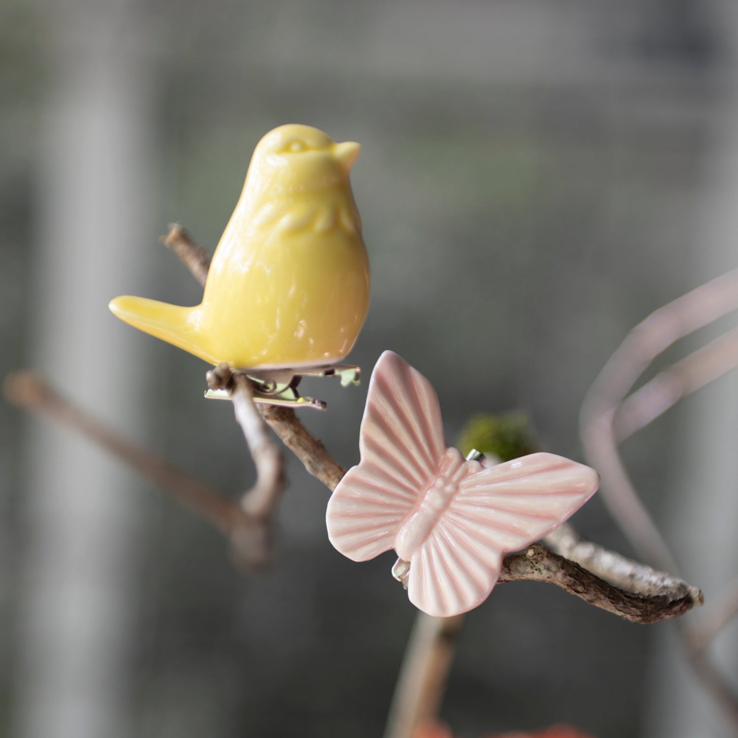 Schmetterling & Vogel mit Klammer 3er Set - gelb