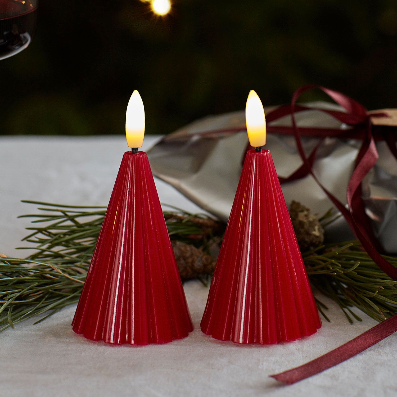 LED-Kerze Tannenbaum Laura 2er Set - rot