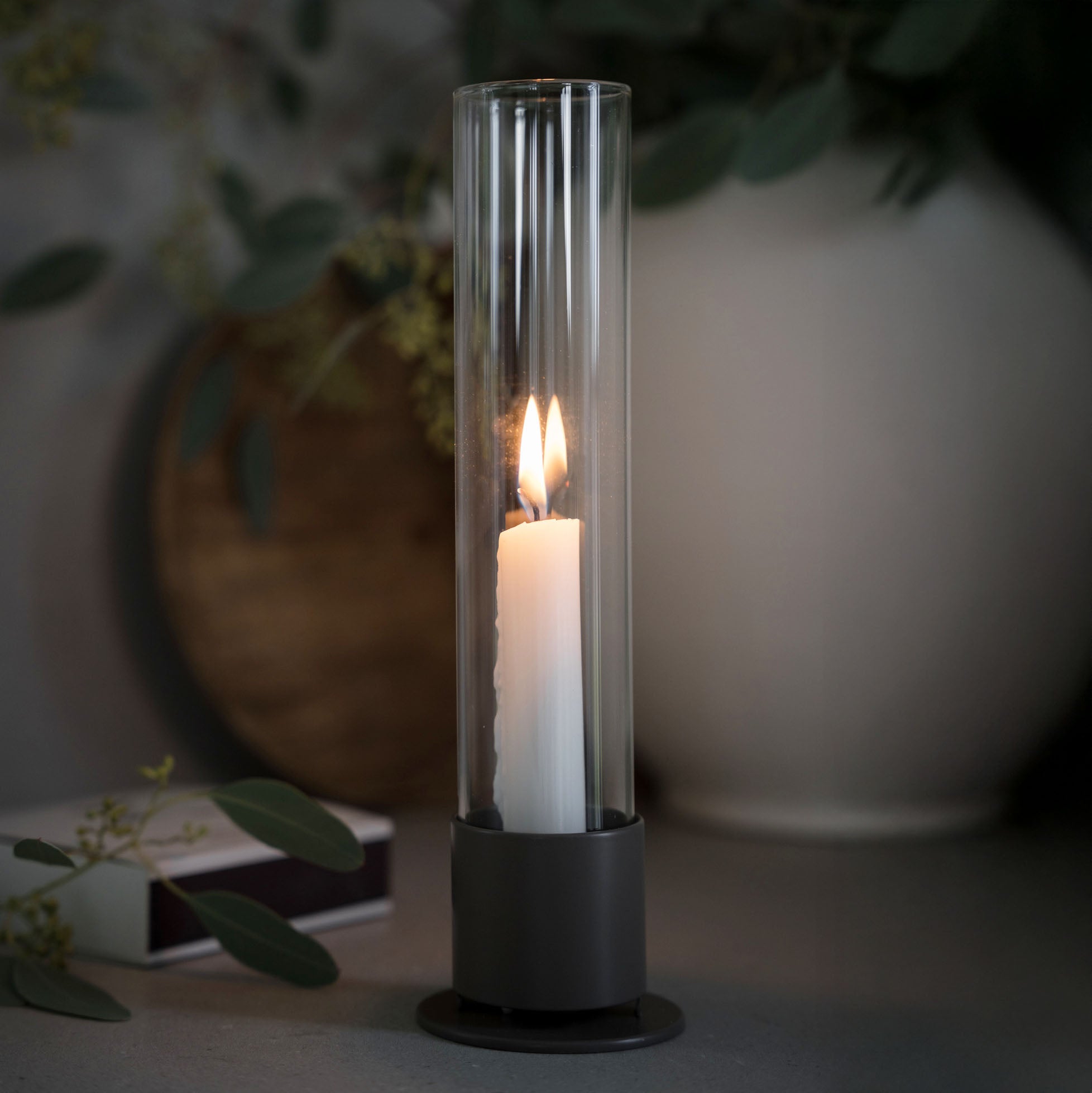 Kerzenhalter mit Glaszylinder - dust braun