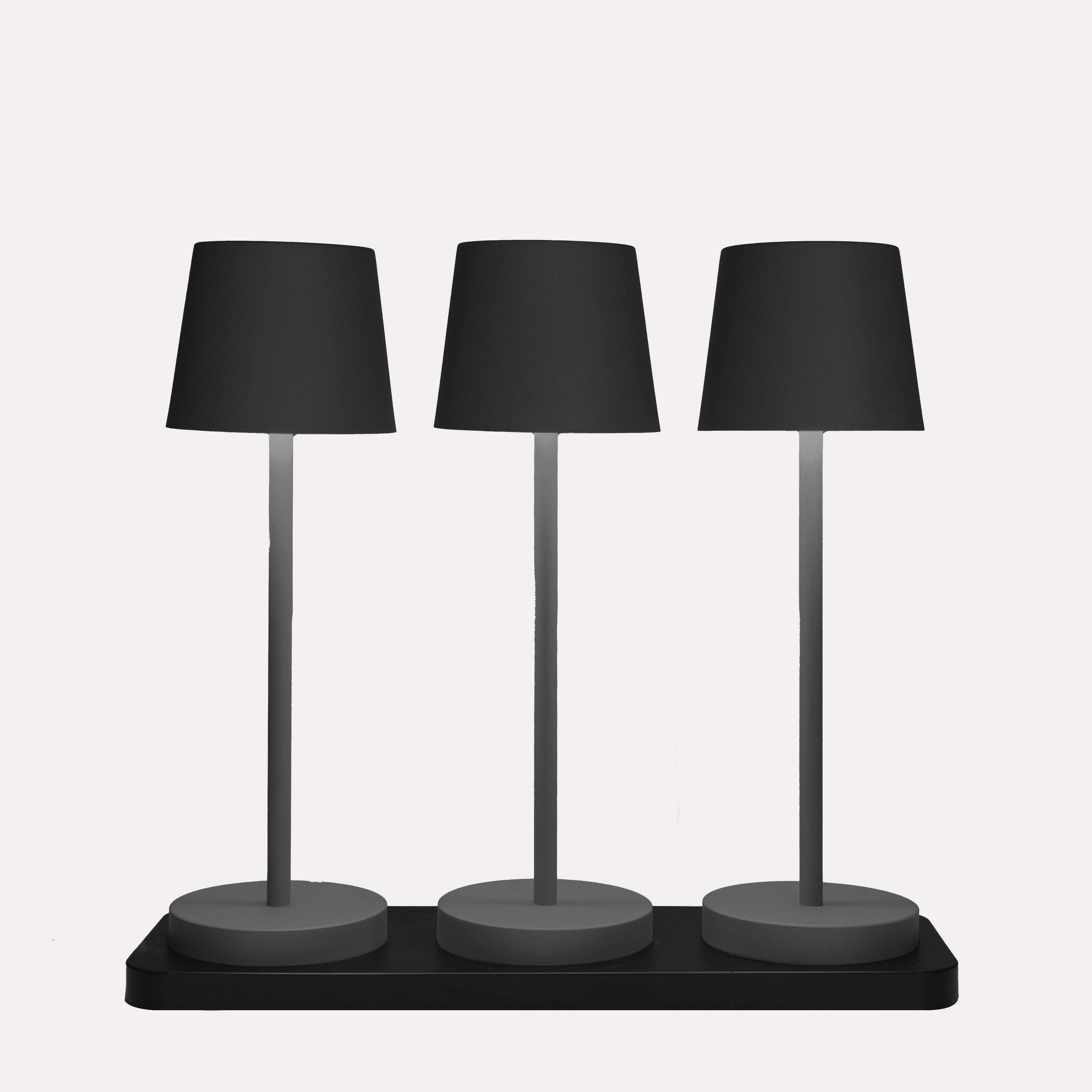 LED Tischlampe 3er Set mit Ladestation - schwarz