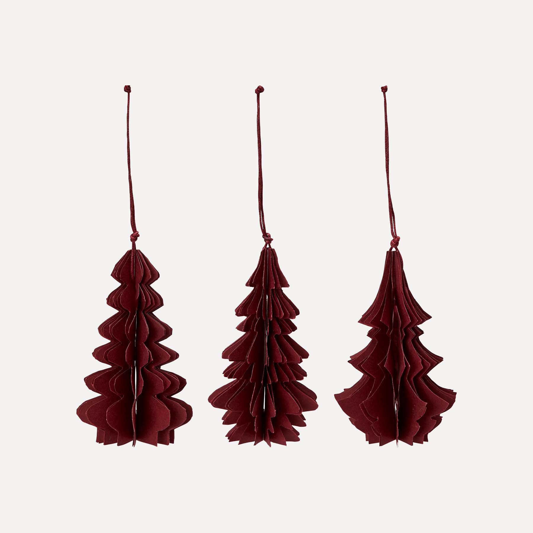 Papieranhänger Tannenbaum 3er Set - dunkelrot