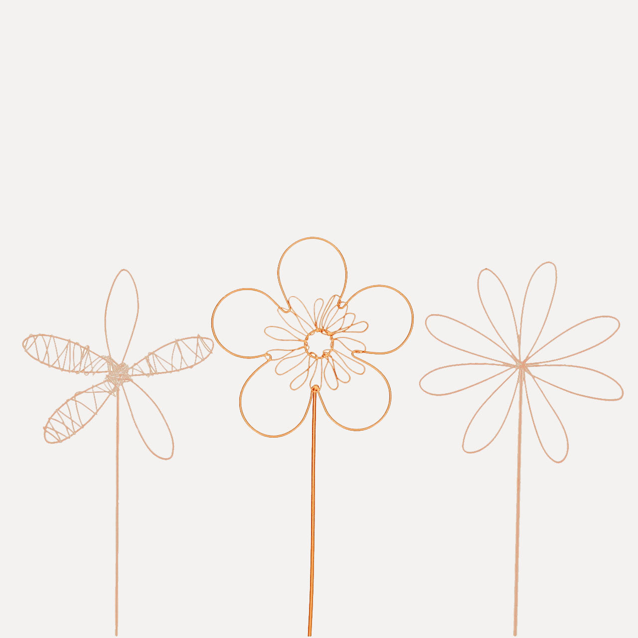 Blumen aus Draht zum Stecken 3er Set - kupfer