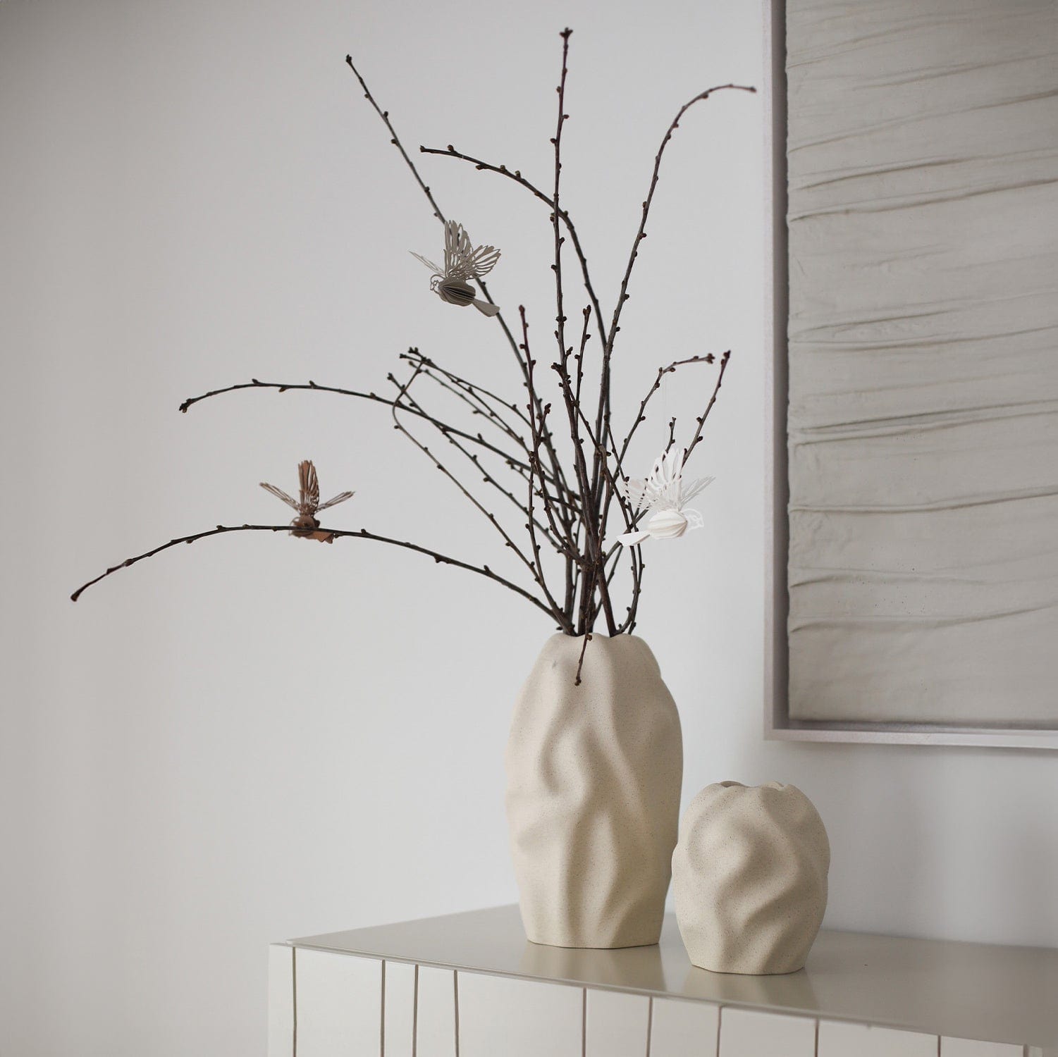 Anhänger Papier Vogel 2er Set - sand