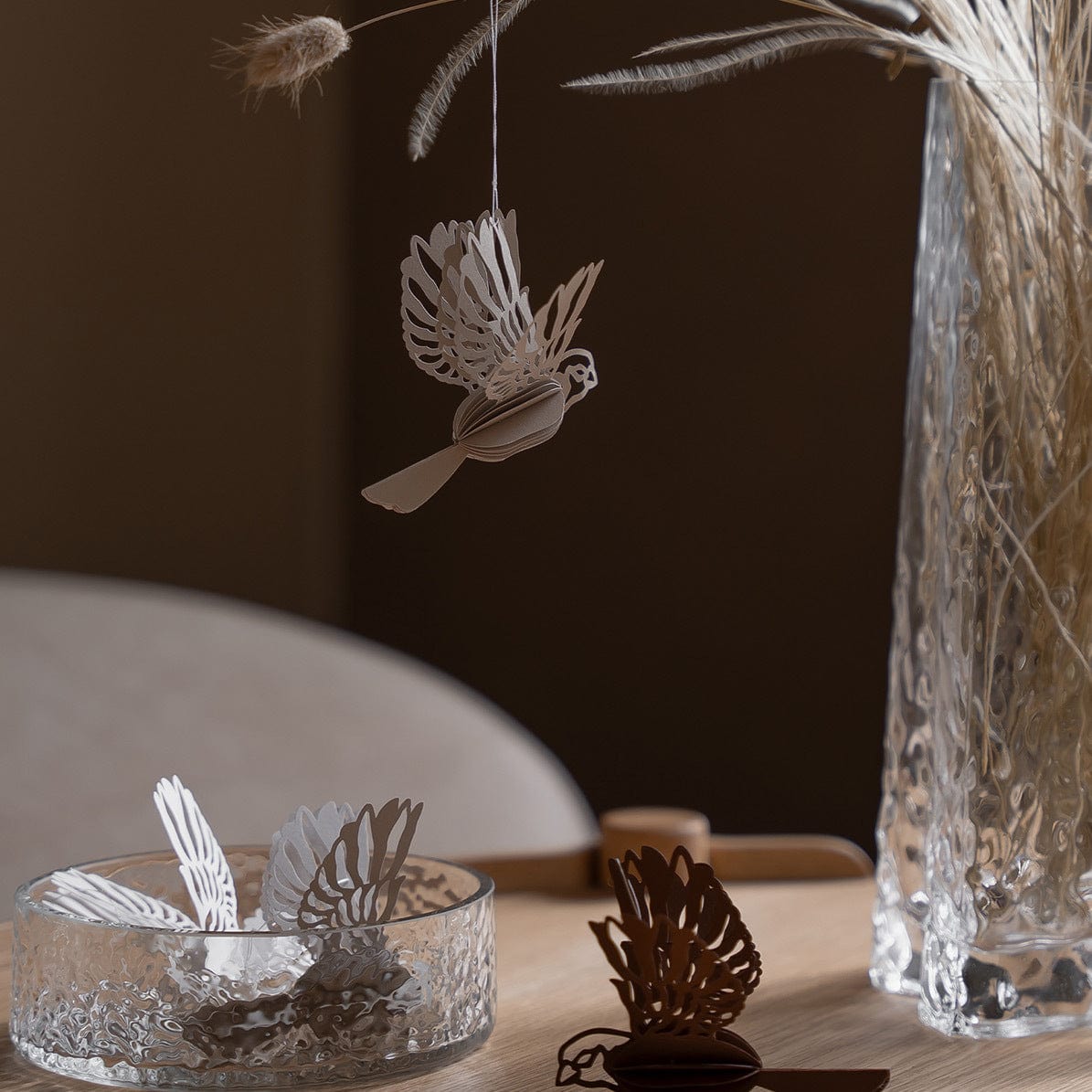 Anhänger Papier Vogel 2er Set - sand