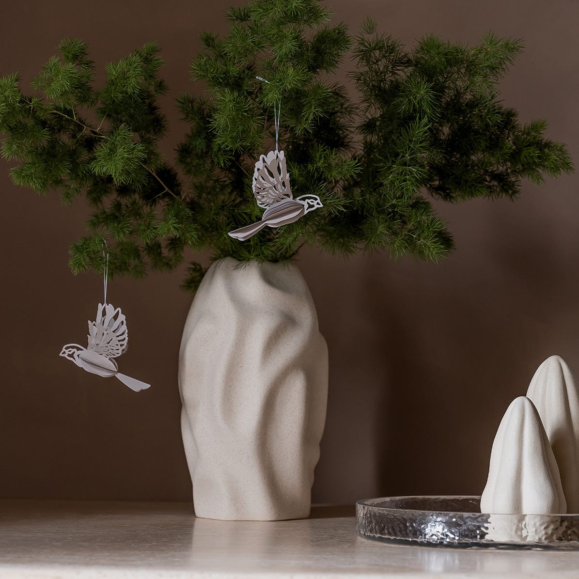 Anhänger Papier Vogel 2er Set - sand