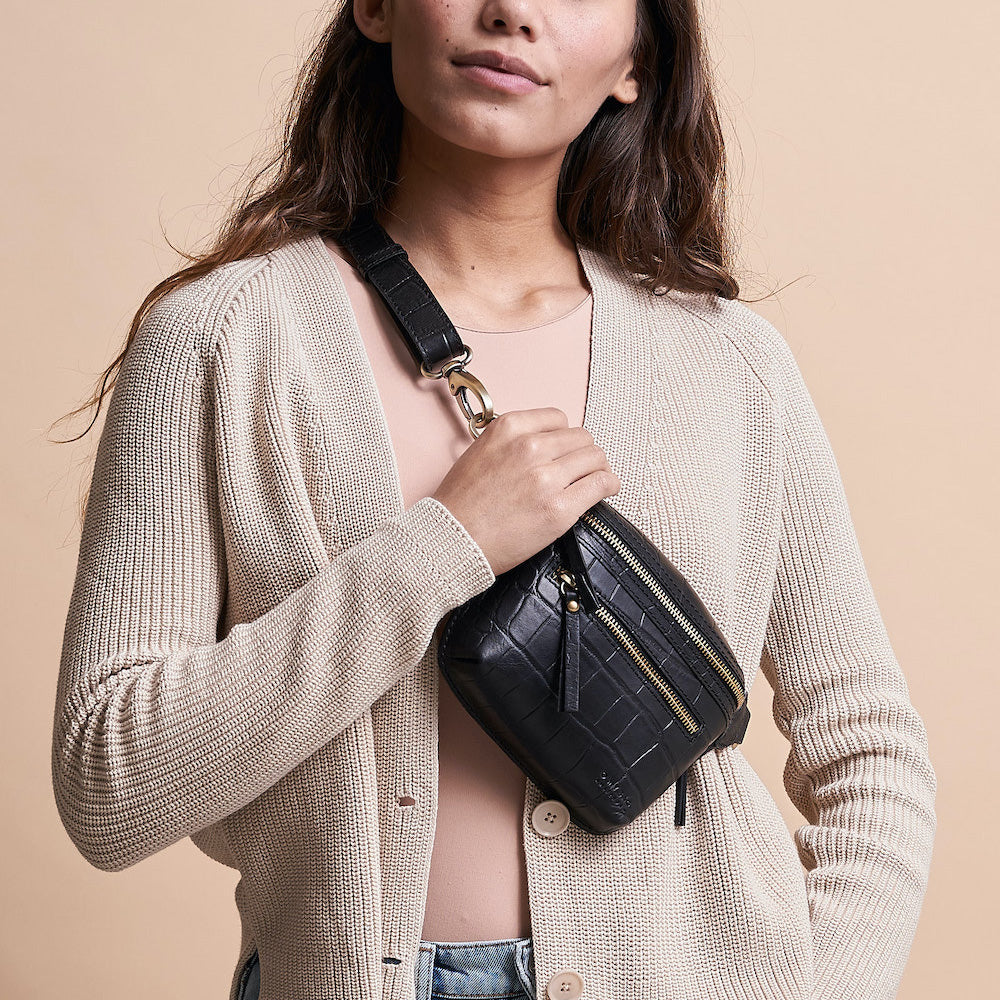 Beck's Bauchtasche - Leder Croco Schwarz