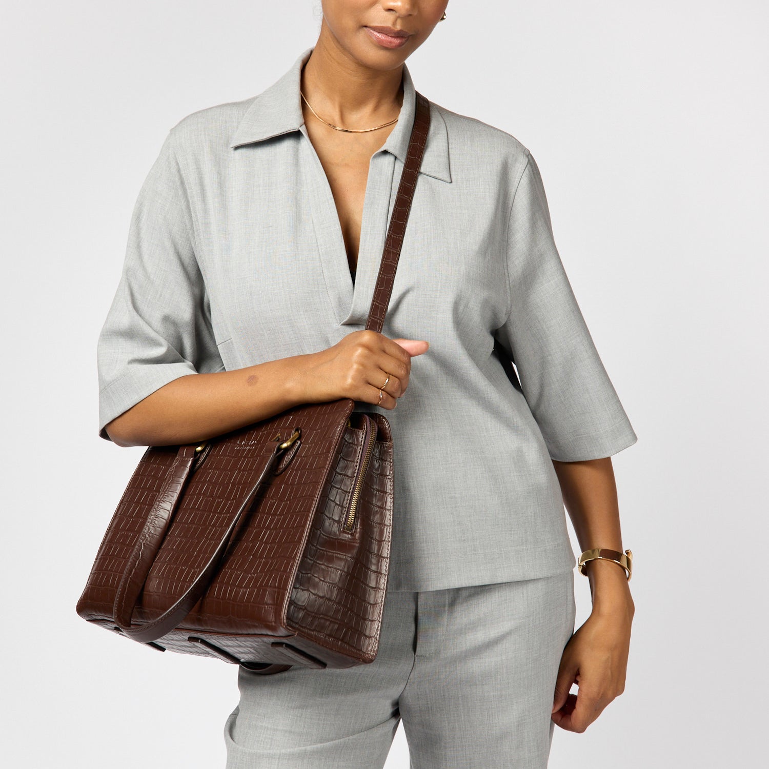 Blair Tasche - Leder Chocolate Croco Print mit 2 Straps