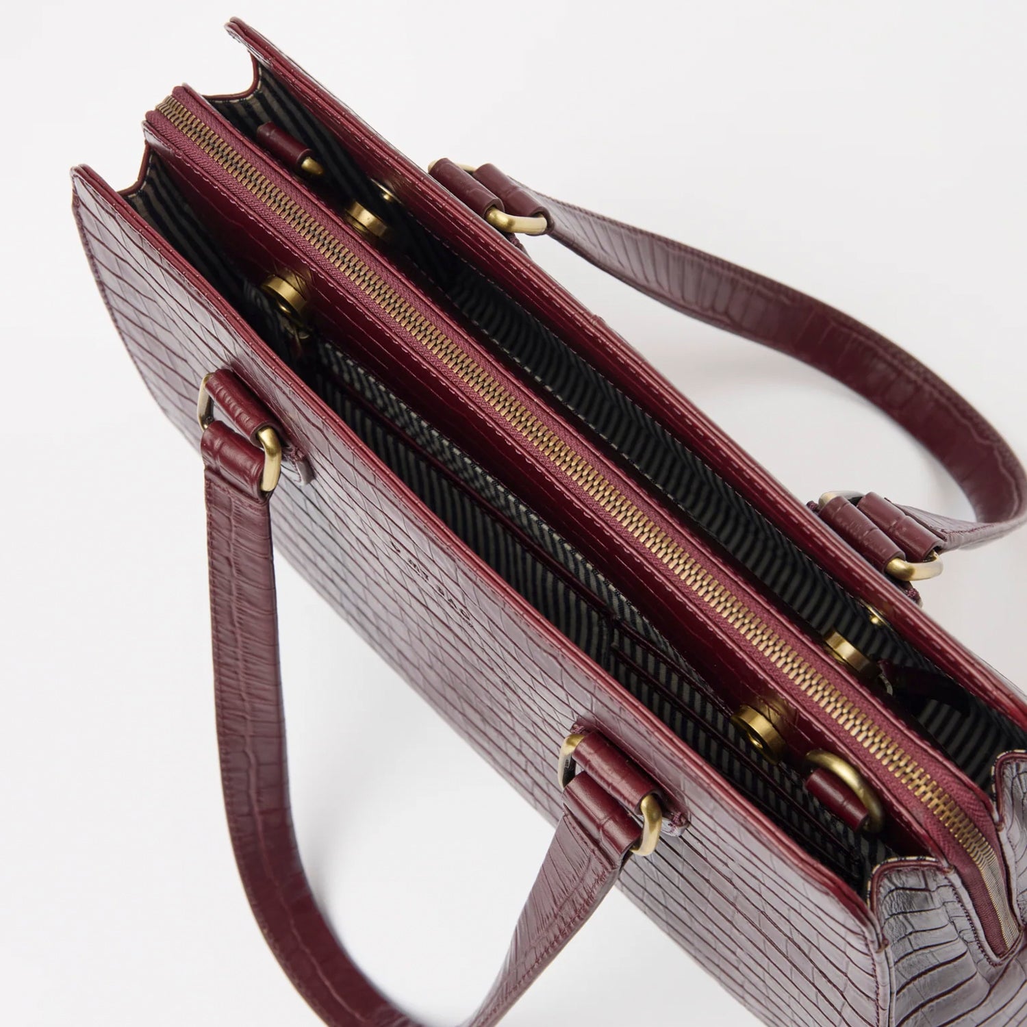 Blair Tasche - Leder Dark Cherry Croco Print mit 2 Straps
