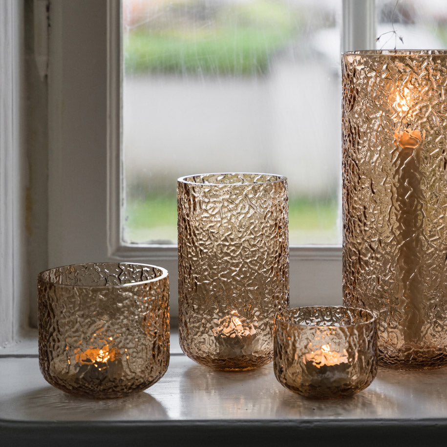 Kerzenhalter / Vase gemustert aus Glas - amber