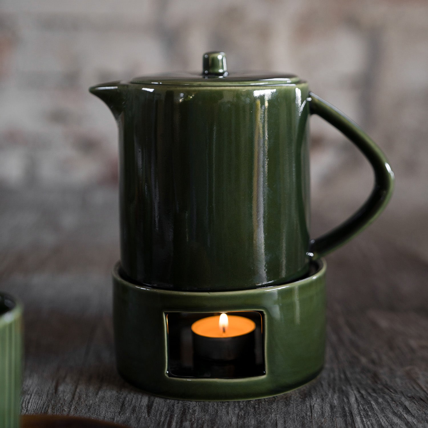 Teekanne mit Stövchen - grün