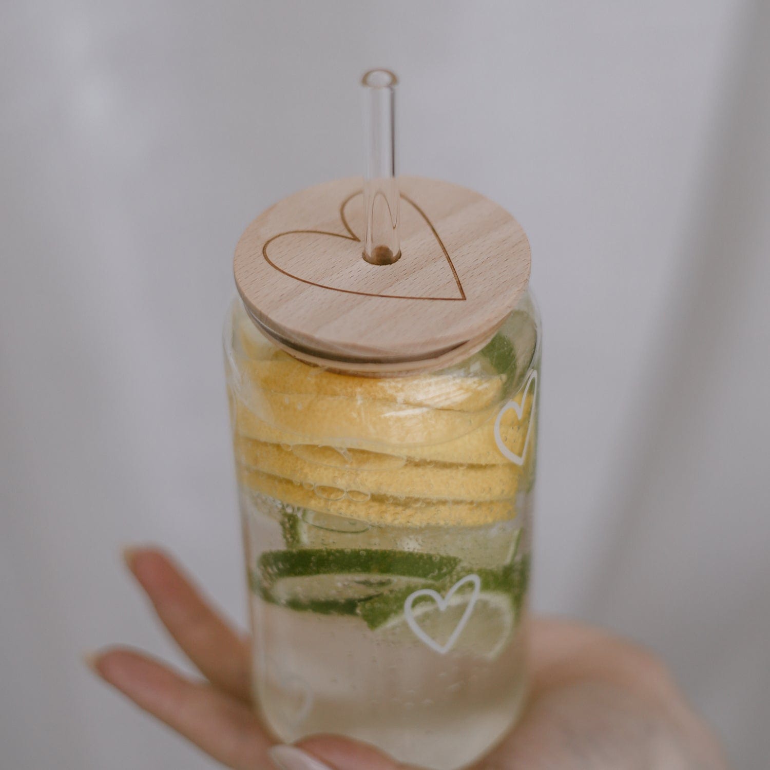 Holzdeckel Herz für Hohe Trinkgläser