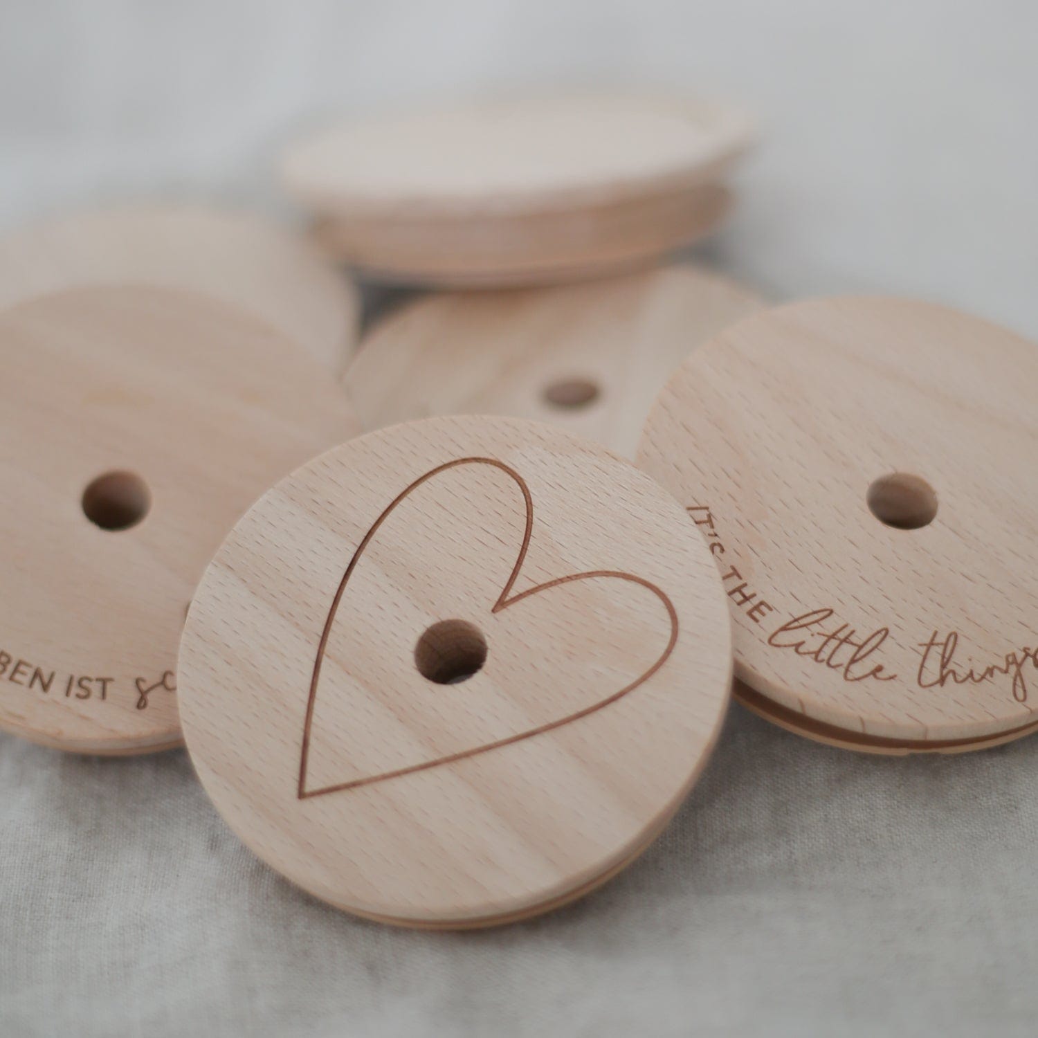 Holzdeckel Herz für Hohe Trinkgläser