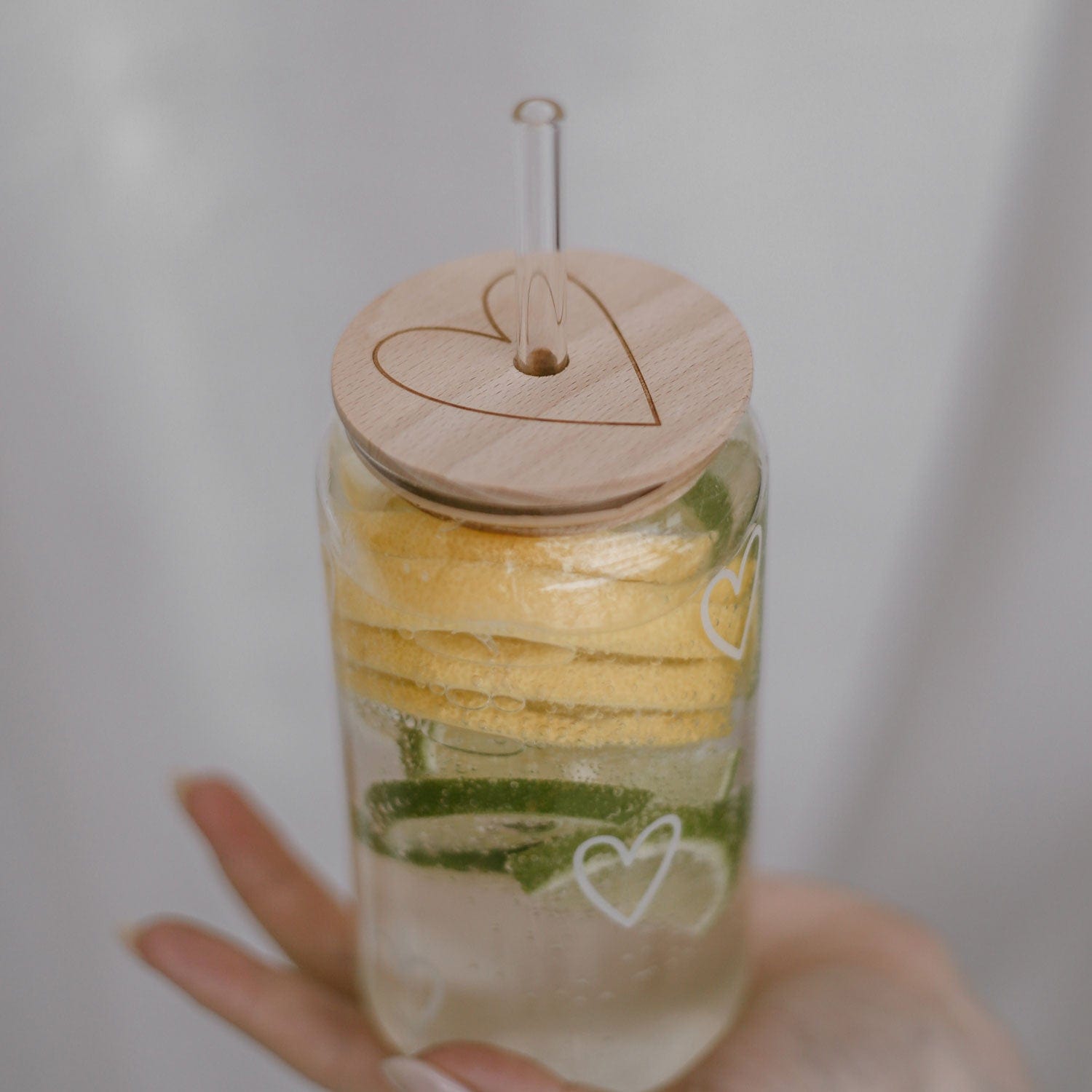 Holzdeckel Herz für Hohe Trinkgläser