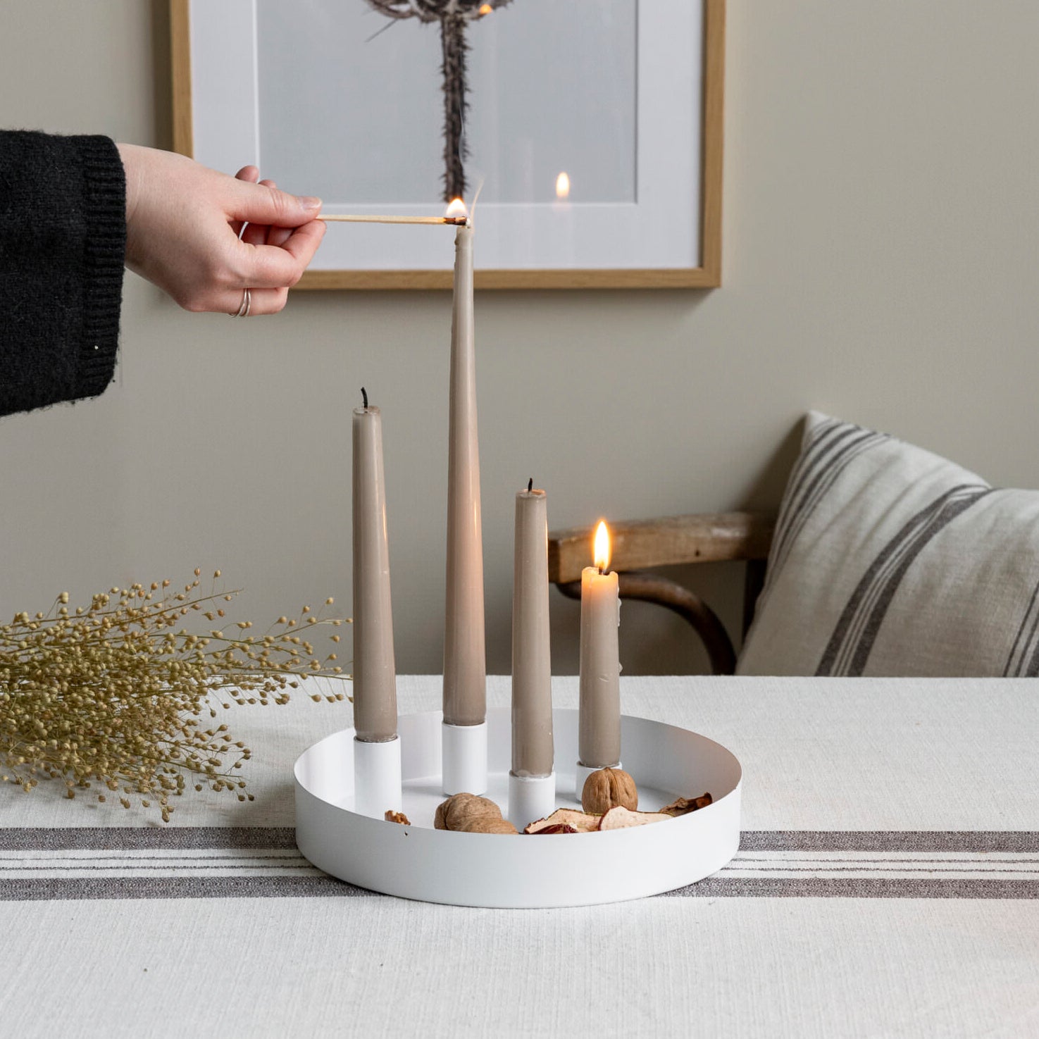 Tablett Sund mit magnetischen Kerzenhaltern - weiß