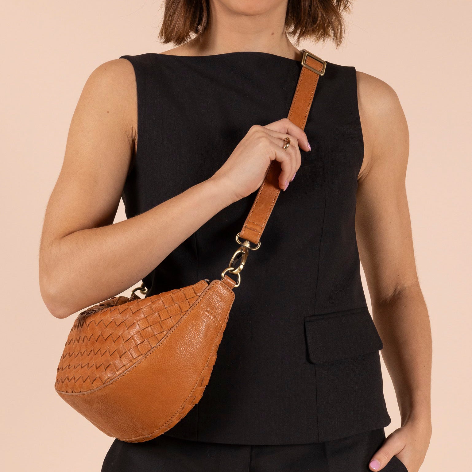 Leo Tasche - Leder Woven Cognac