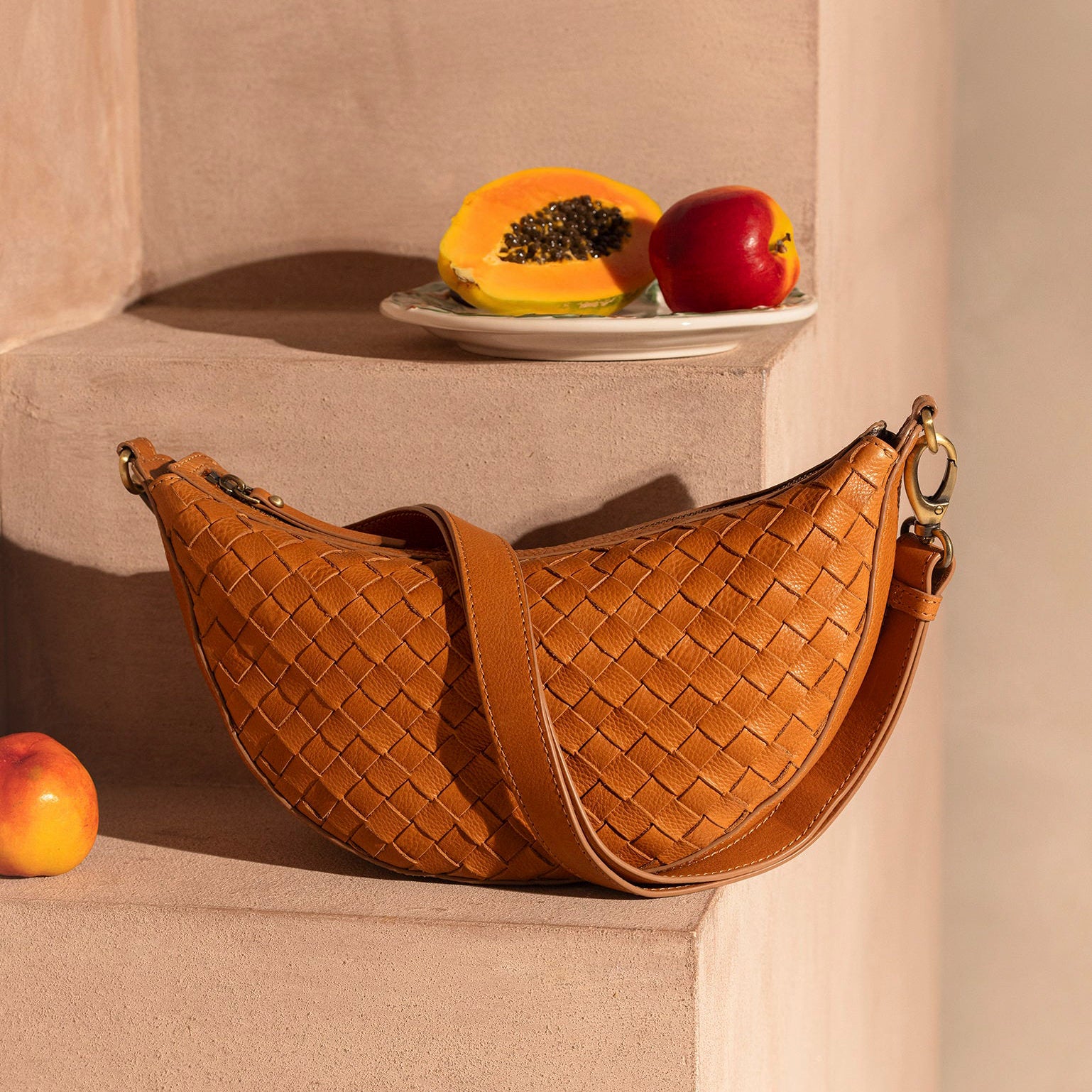 Leo Tasche - Leder Woven Cognac