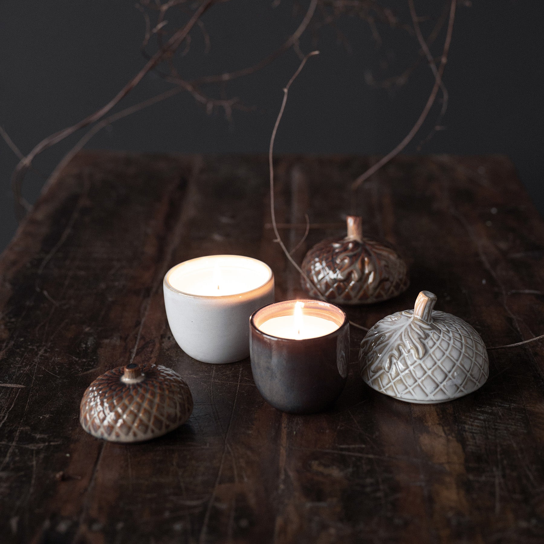 Kerze mit Deckel Eichel - braun