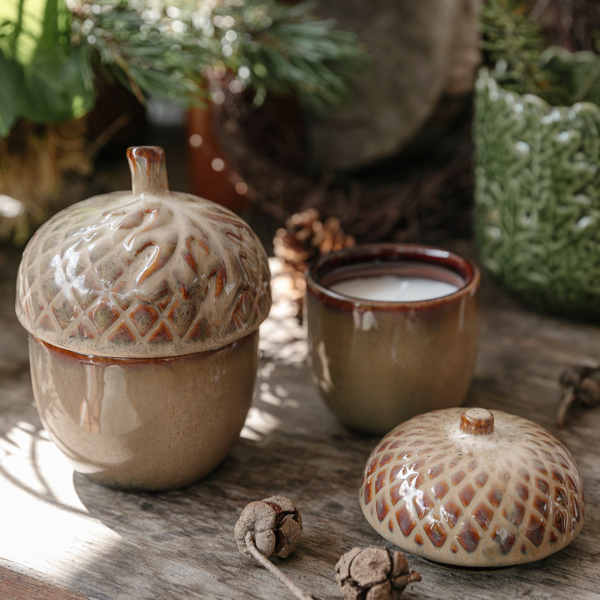 Kerze mit Deckel Eichel - braun