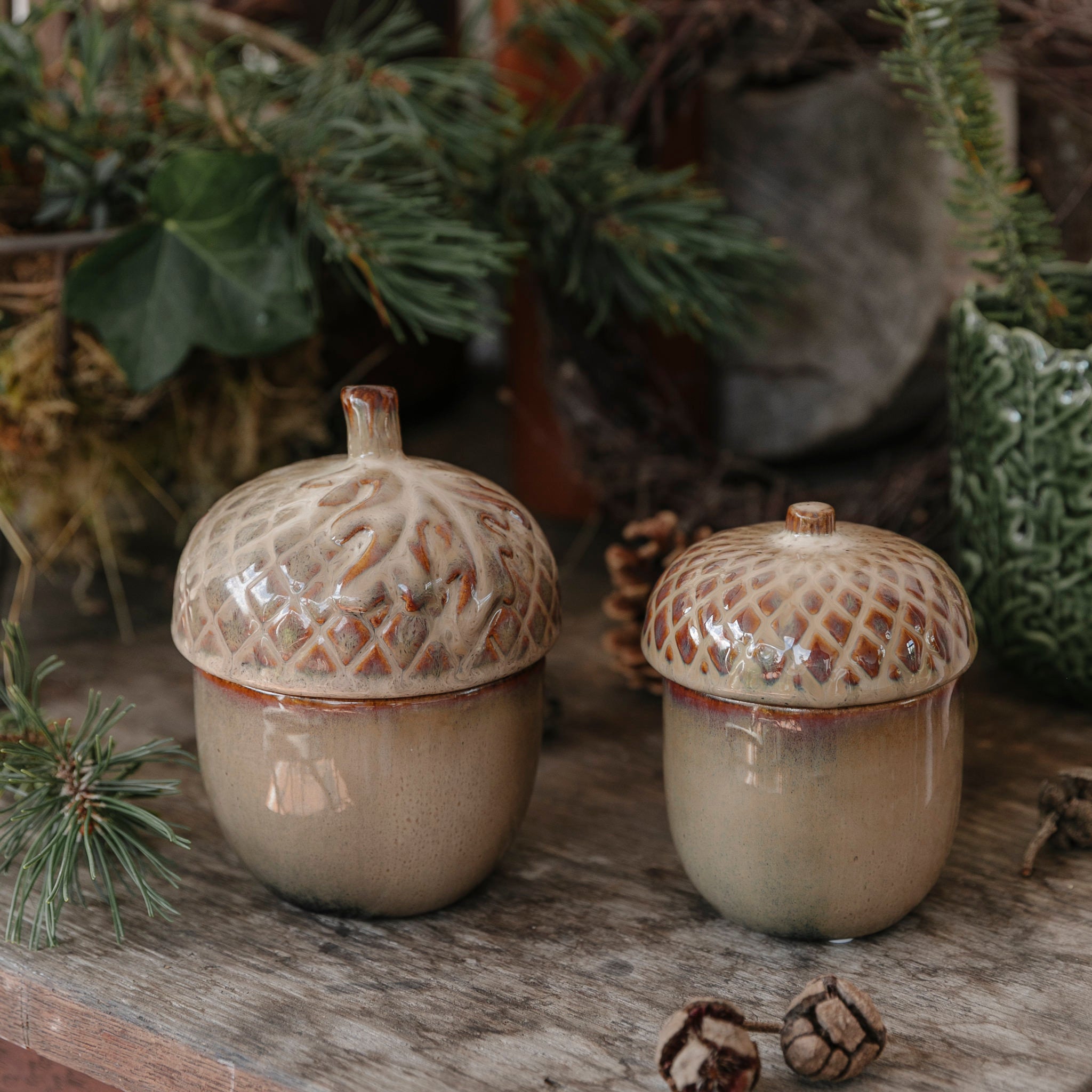 Kerze mit Deckel Eichel - braun