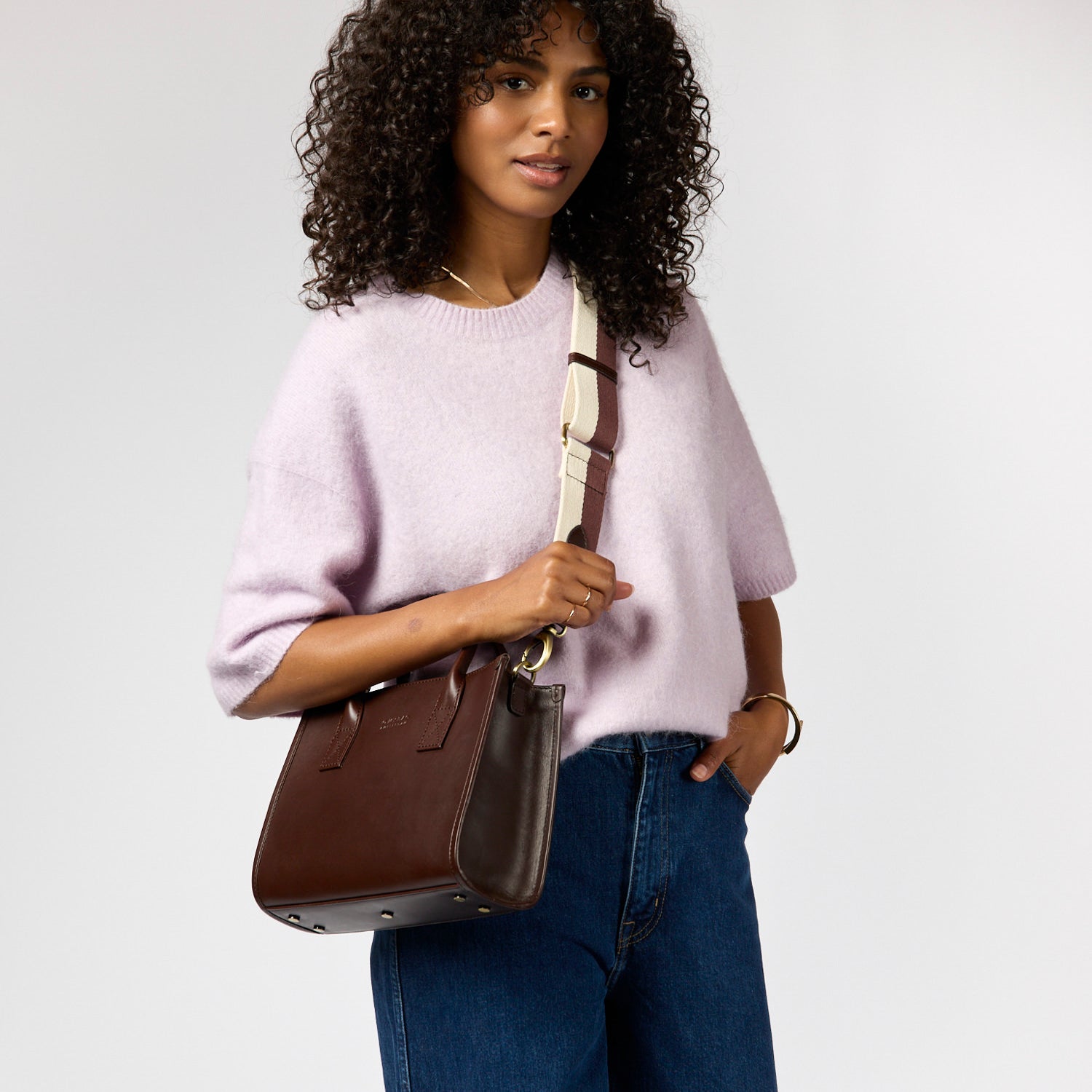 Jackie Midi Tasche - Leder Chocolate mit 2 Straps