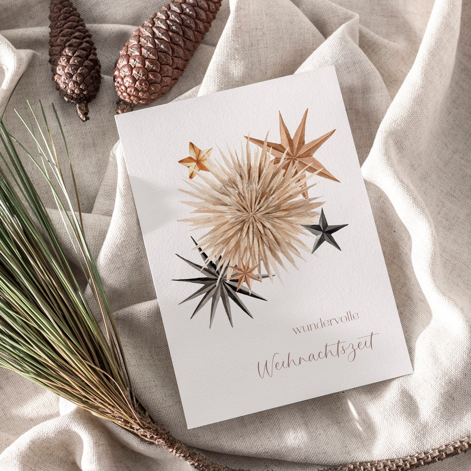 Weihnachtskarte auf Strukturpapier Sterne A6