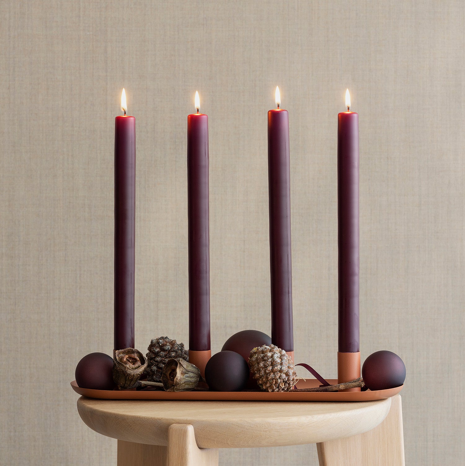 Tablett Loha oval mit magnetischen Kerzenhaltern - amber brown