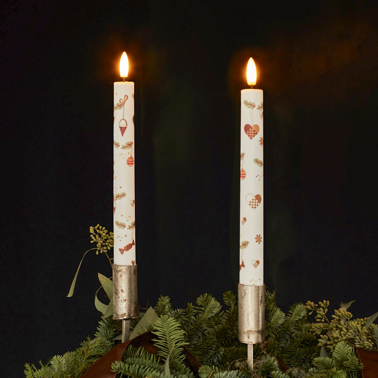 LED Stabkerzen 2er Set Mie - weiß gold