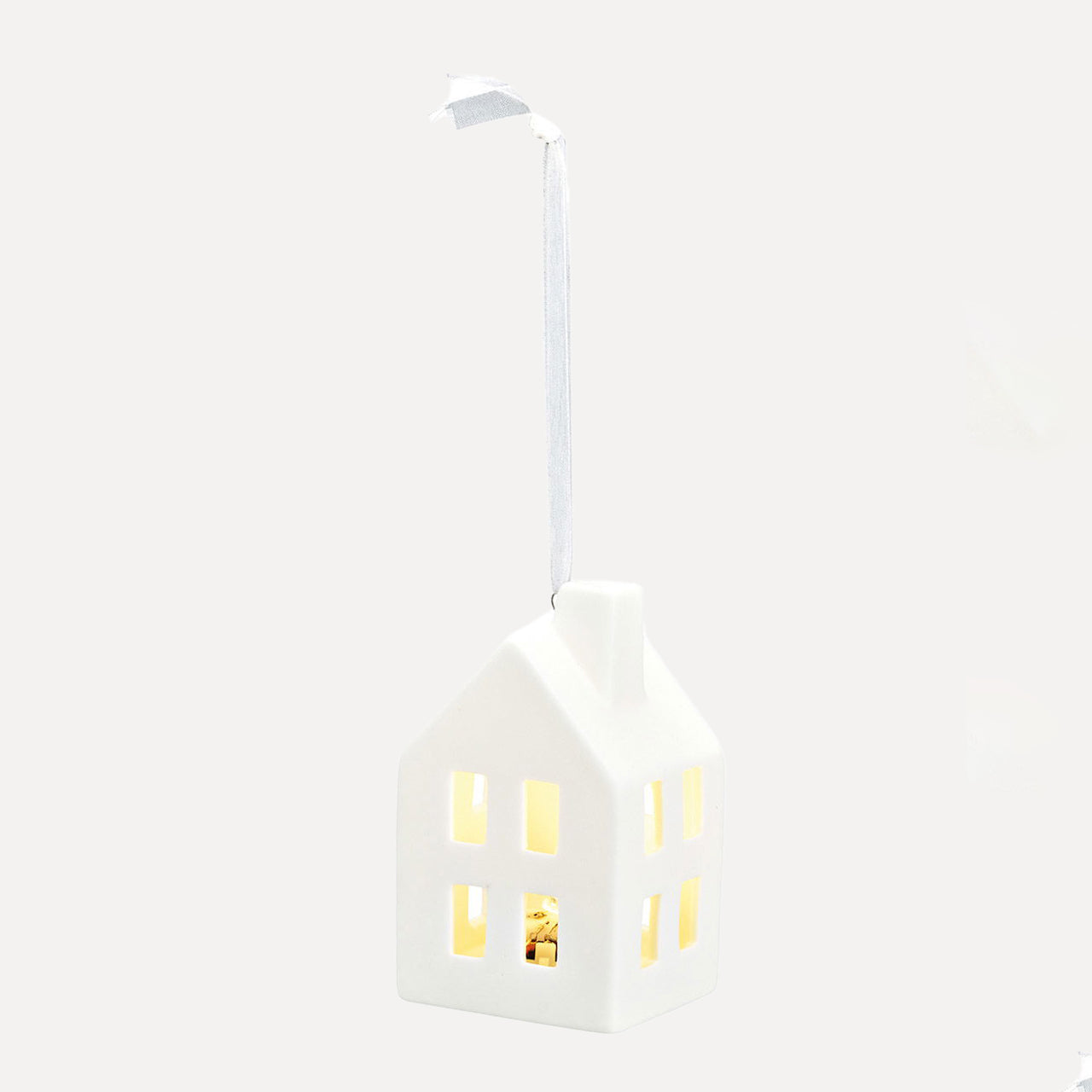 Keramikanhänger Haus mit LED - weiß