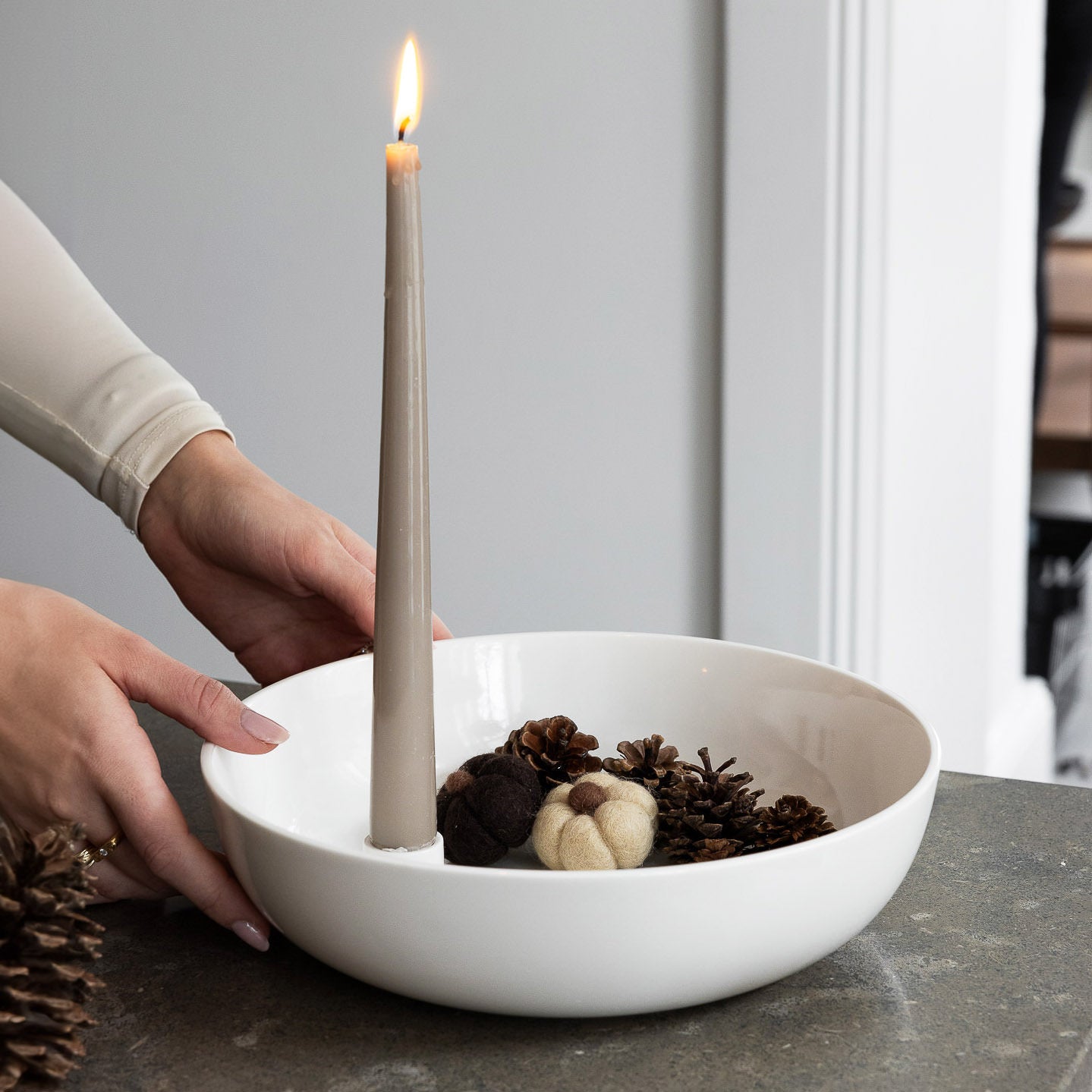 Lidatorp Kerzenhalter 26cm - weiß glasiert