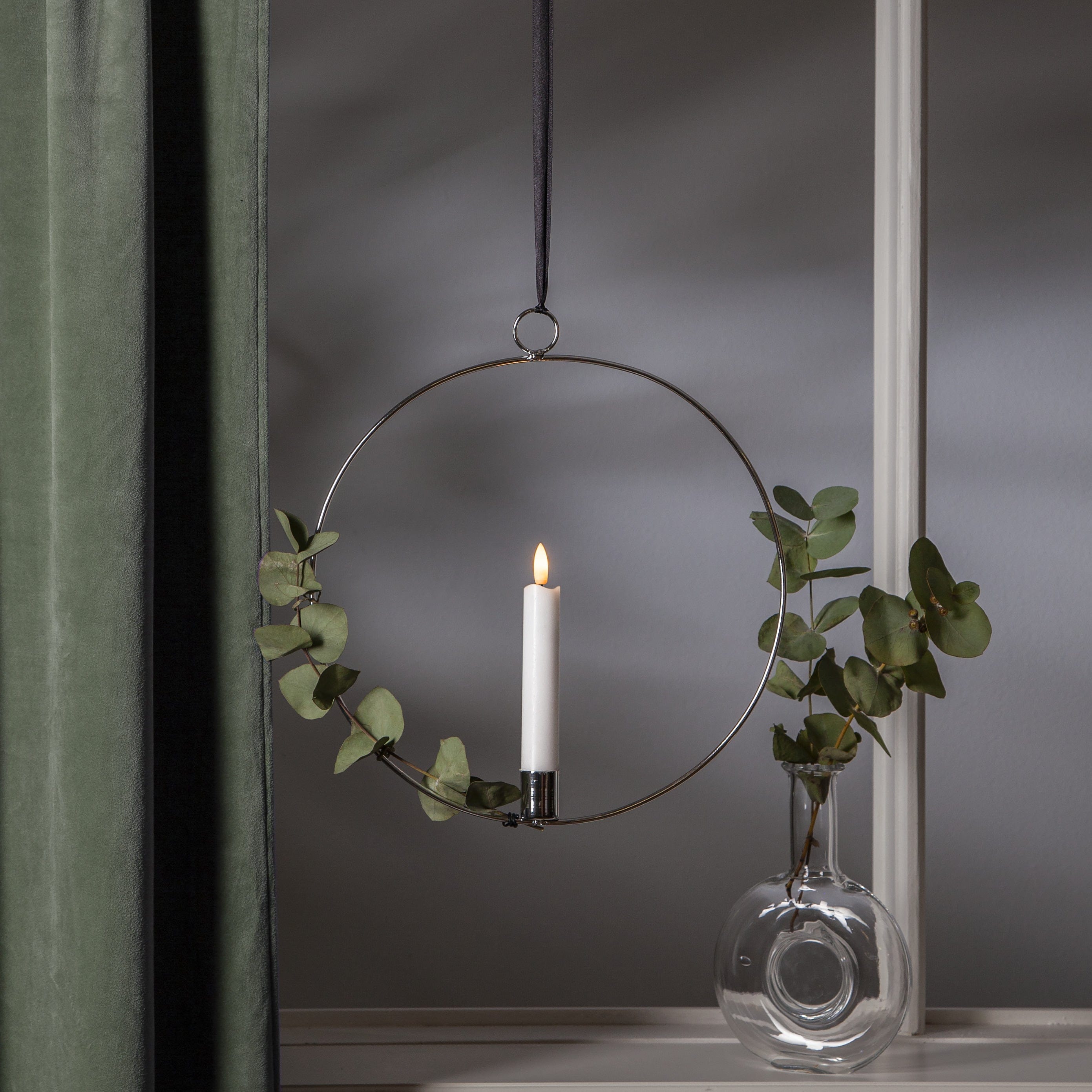 Metallring / Hoop 28cm mit LED Kerze - silber