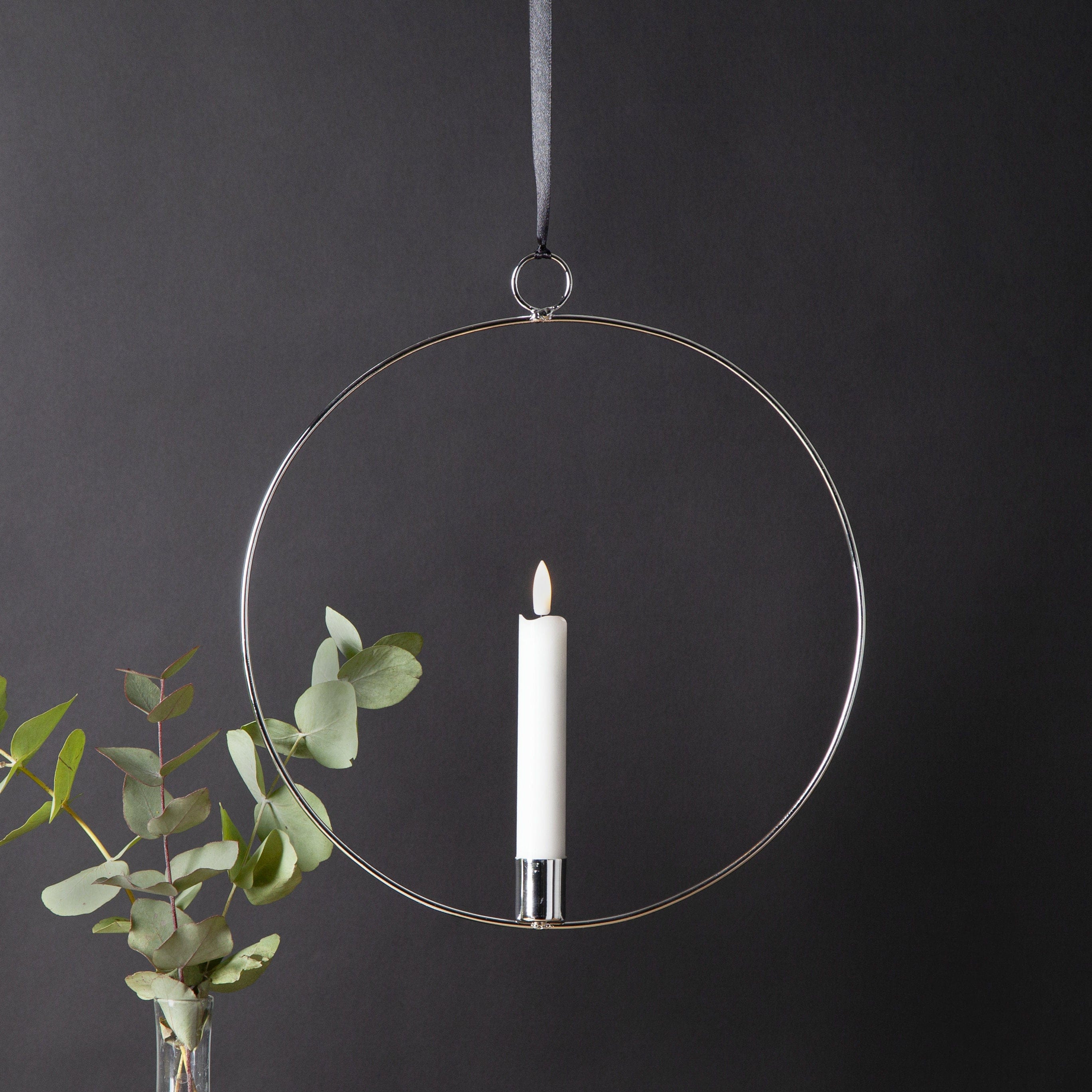 Metallring / Hoop 28cm mit LED Kerze - silber