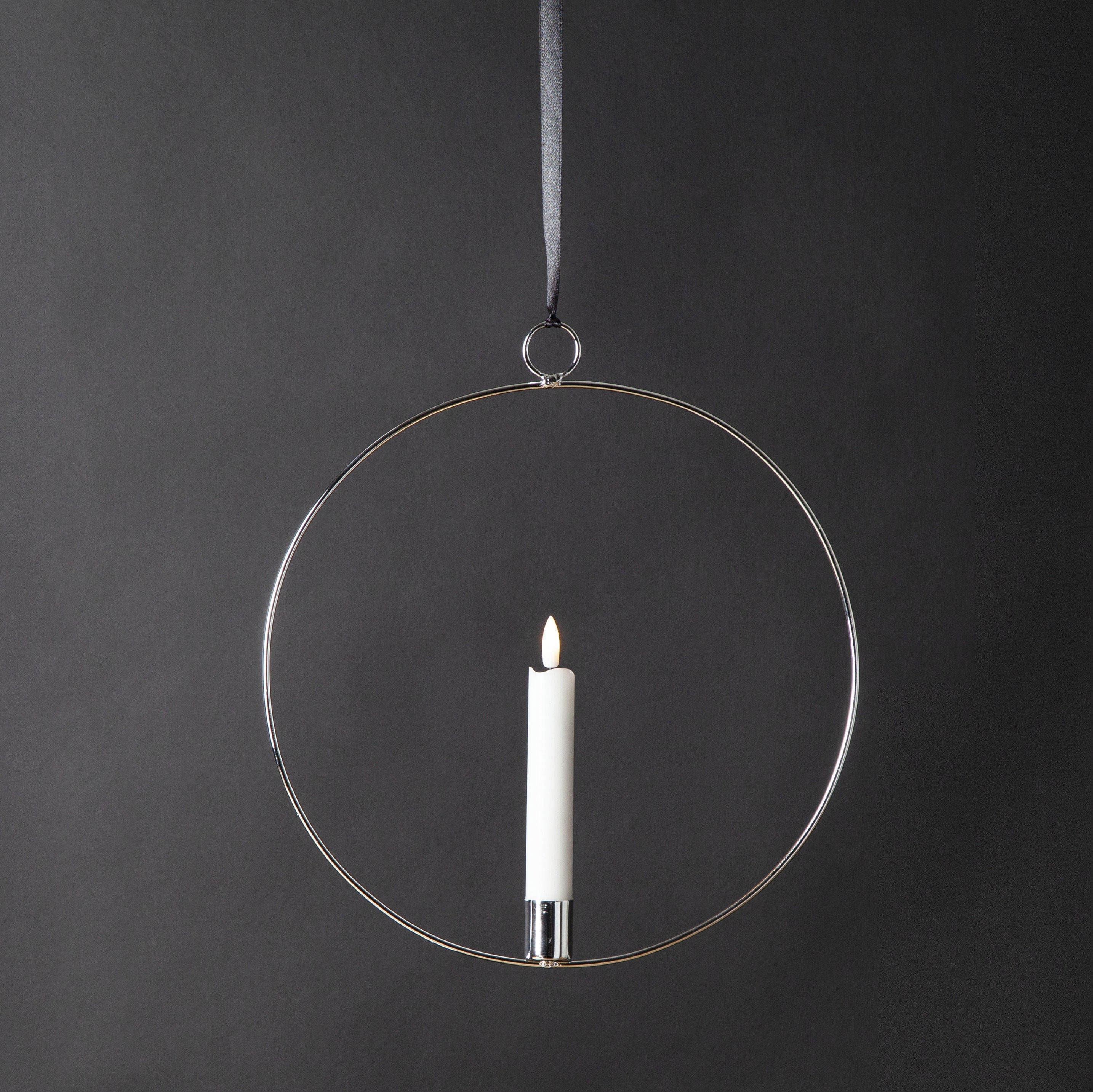 Metallring / Hoop 28cm mit LED Kerze - silber