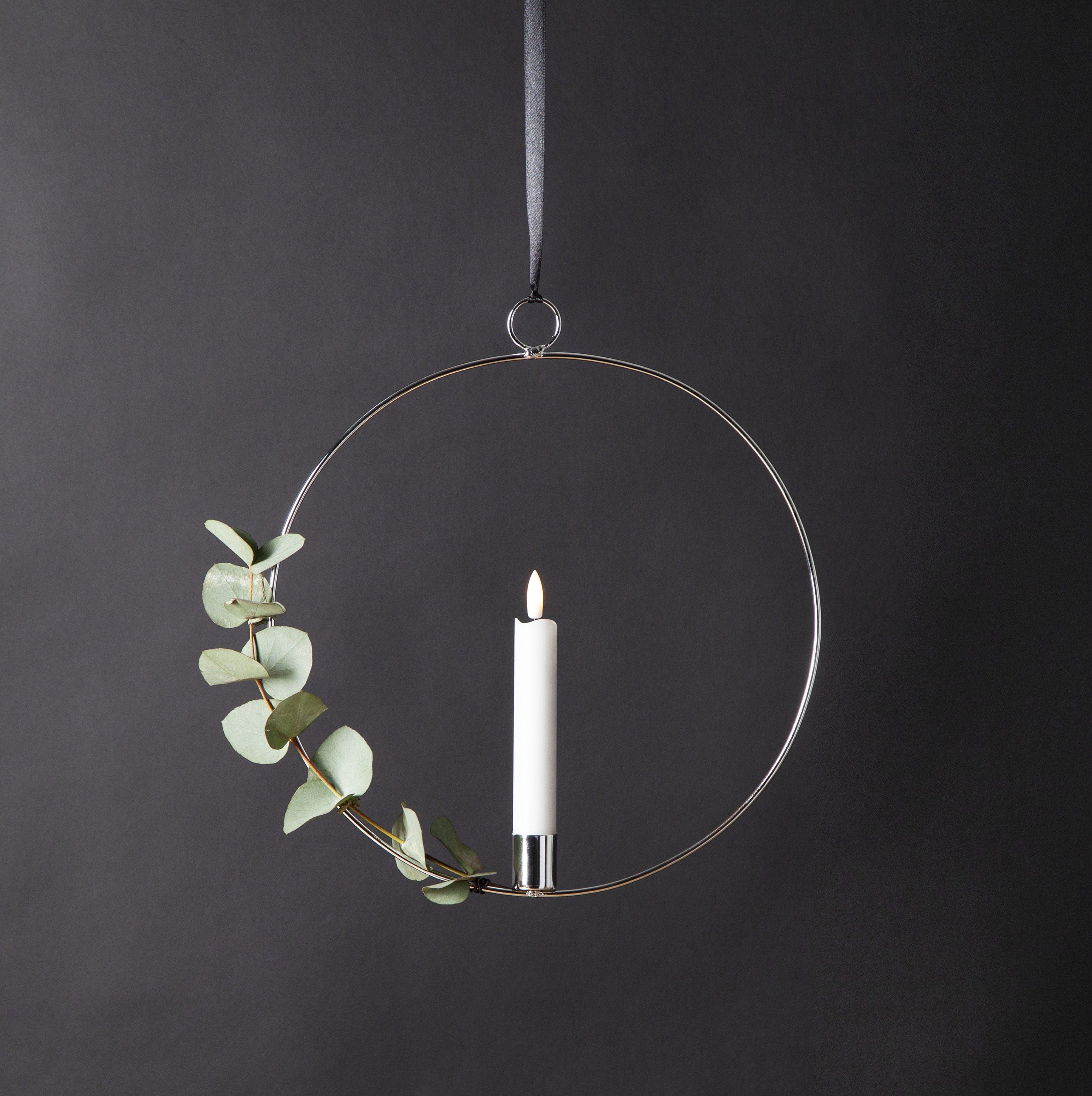 Metallring / Hoop 28cm mit LED Kerze - silber