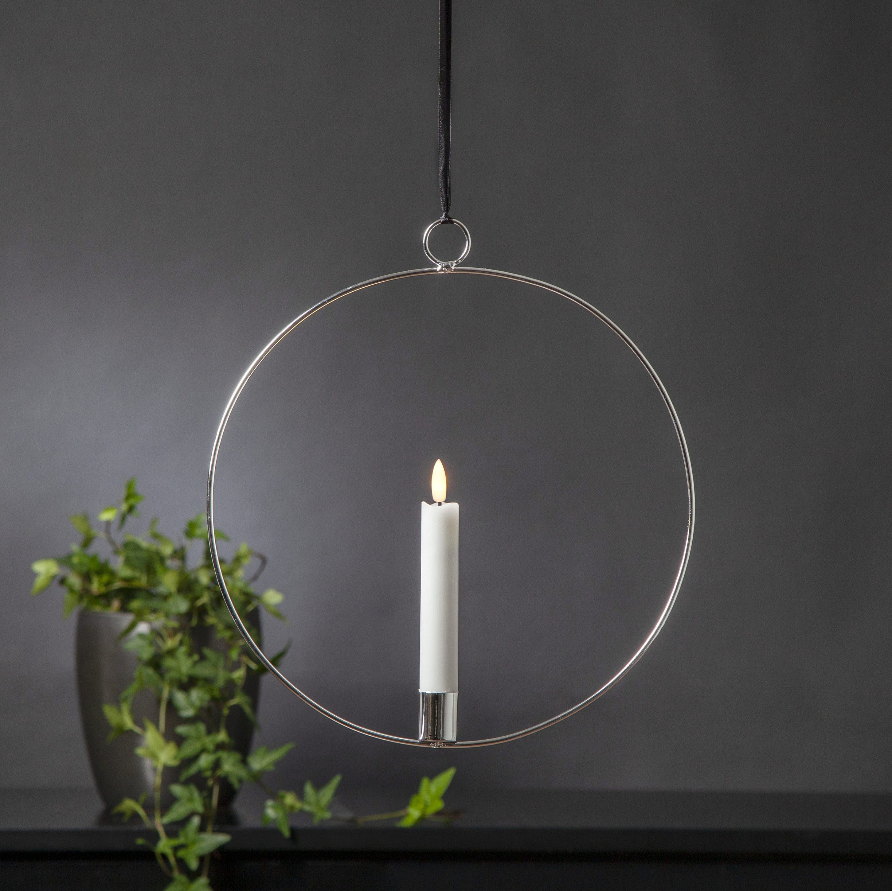 Metallring / Hoop 28cm mit LED Kerze - silber
