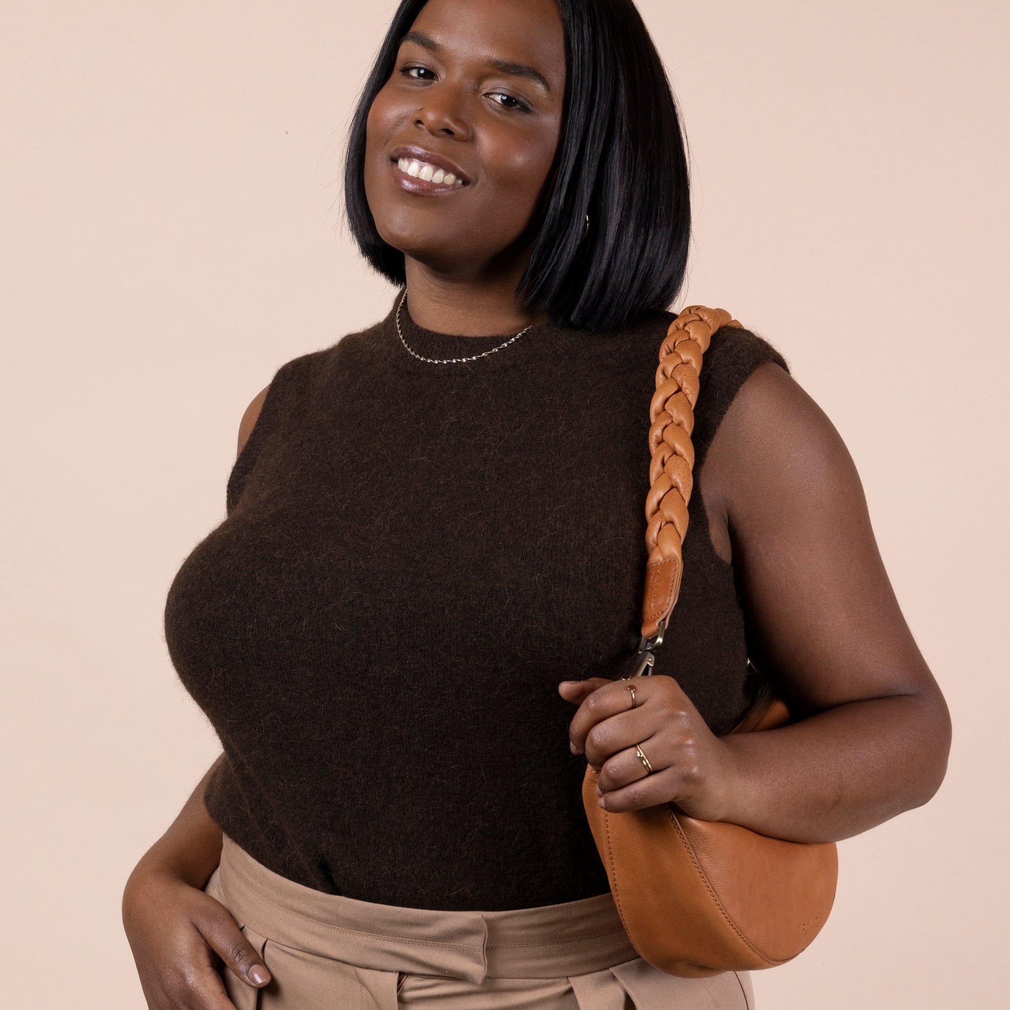 Taschengurt Geflochten Leder - Cognac