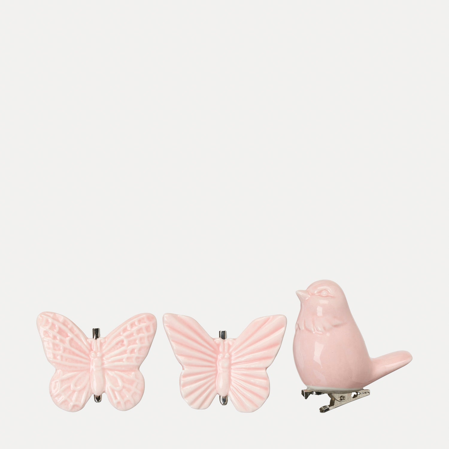 Schmetterling & Vogel mit Klammer 3er Set - rosa