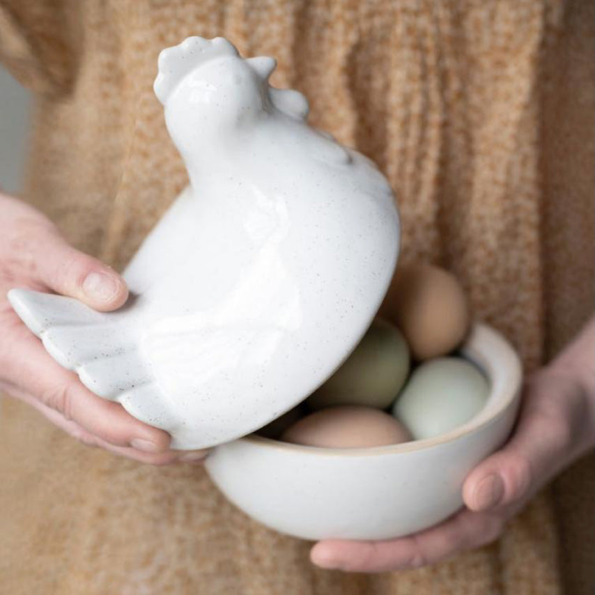 Schale mit Deckel Huhn Thea - cremeweiß