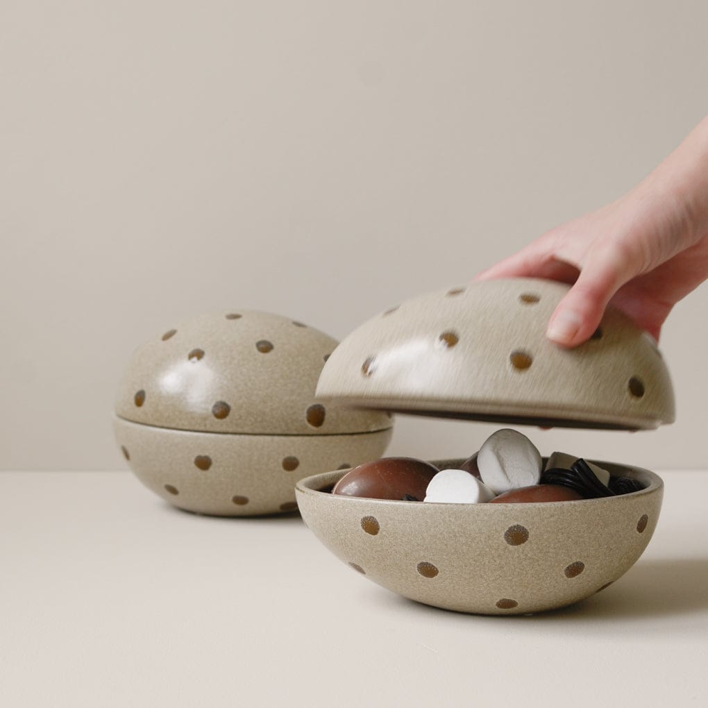 Nest Schale mit Deckel - beige dot