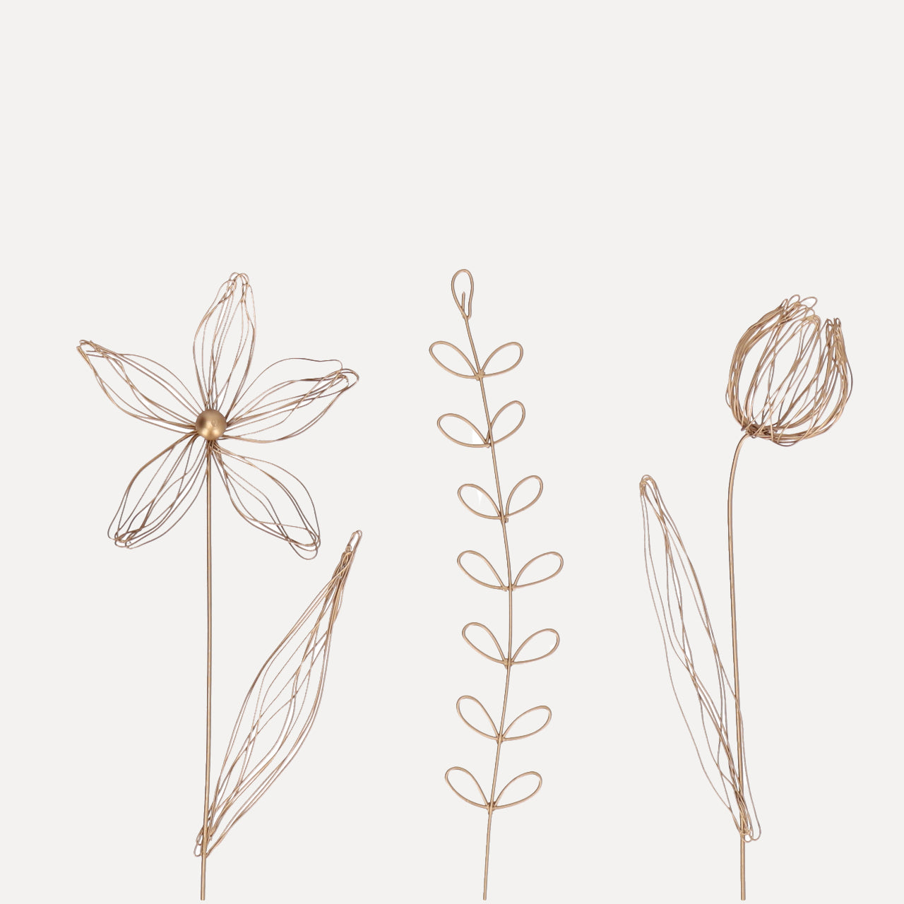 Blumen aus Draht zum Stecken 3er Set - gold
