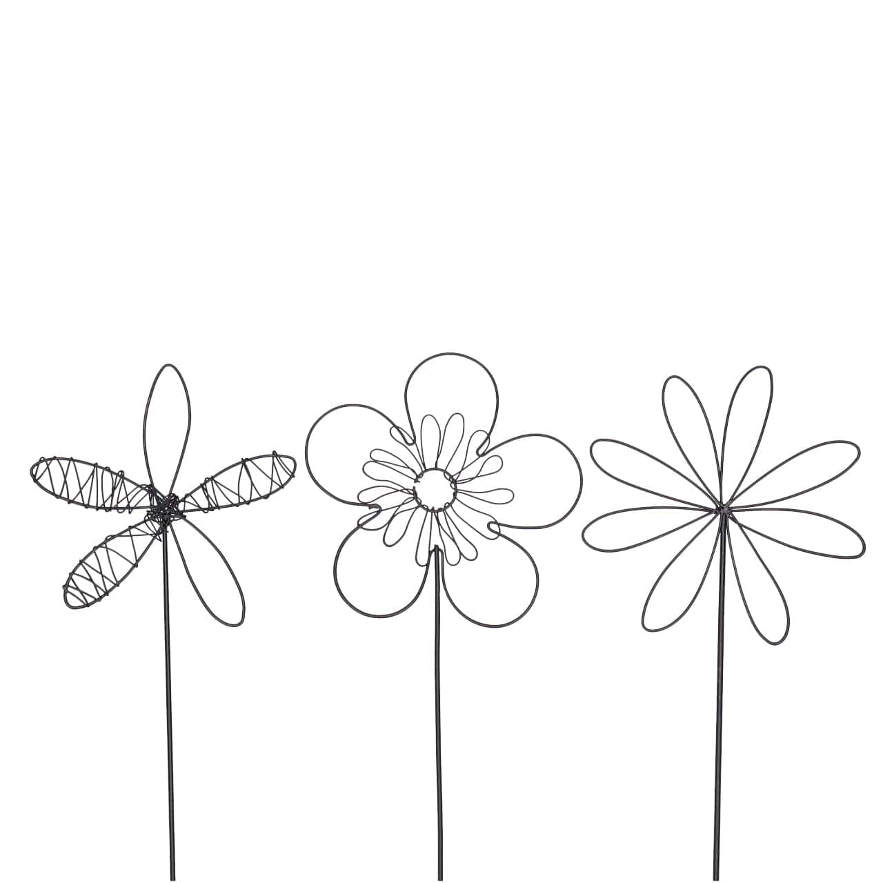 Blumen aus Draht zum Stecken 3er Set - schwarz