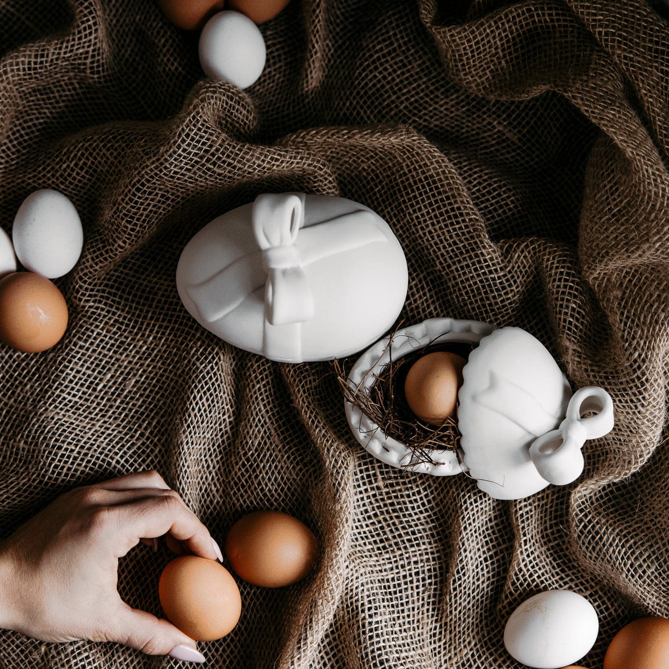 Osterdekoration Schale Lundby - weiß