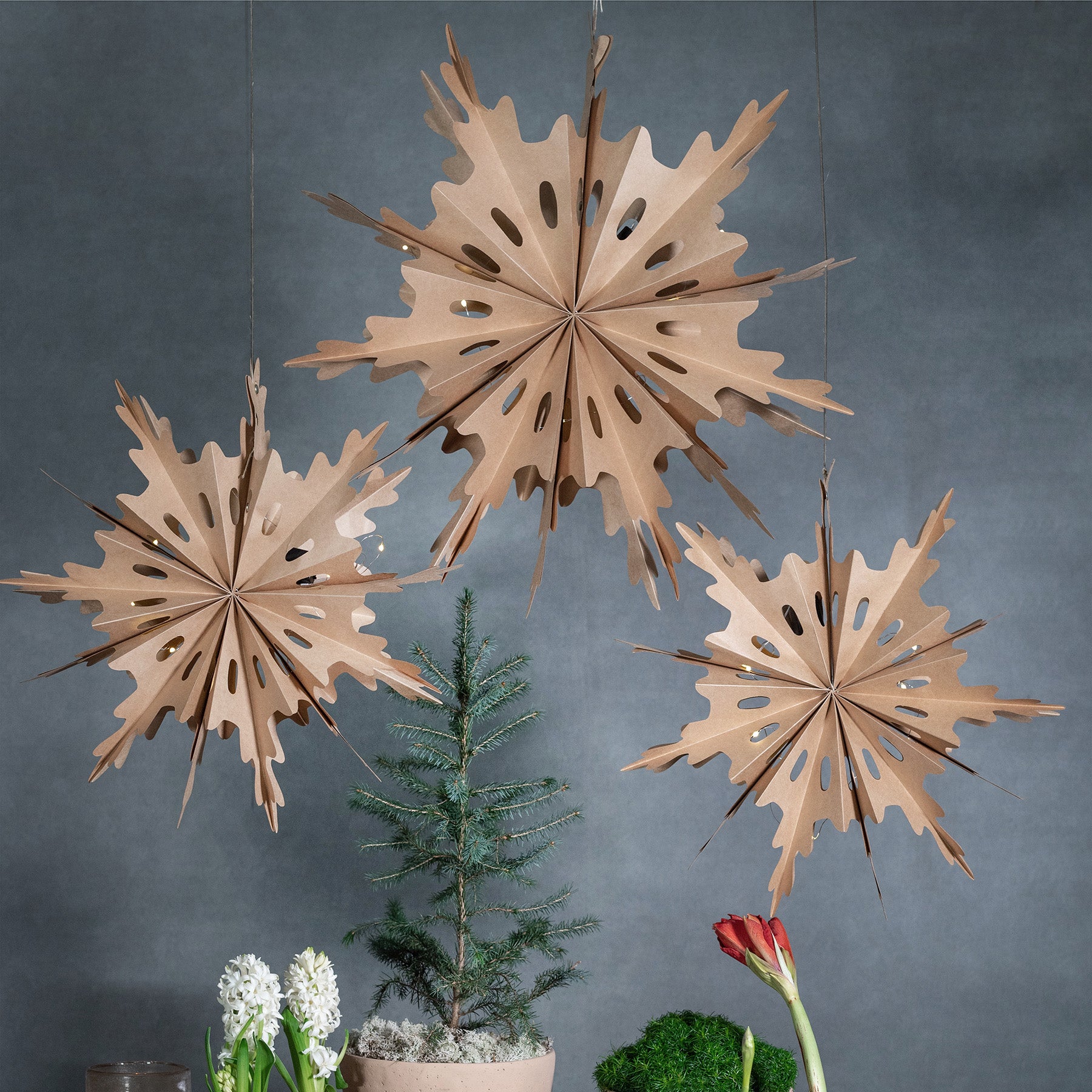 Papierstern Cami mit LED - braun