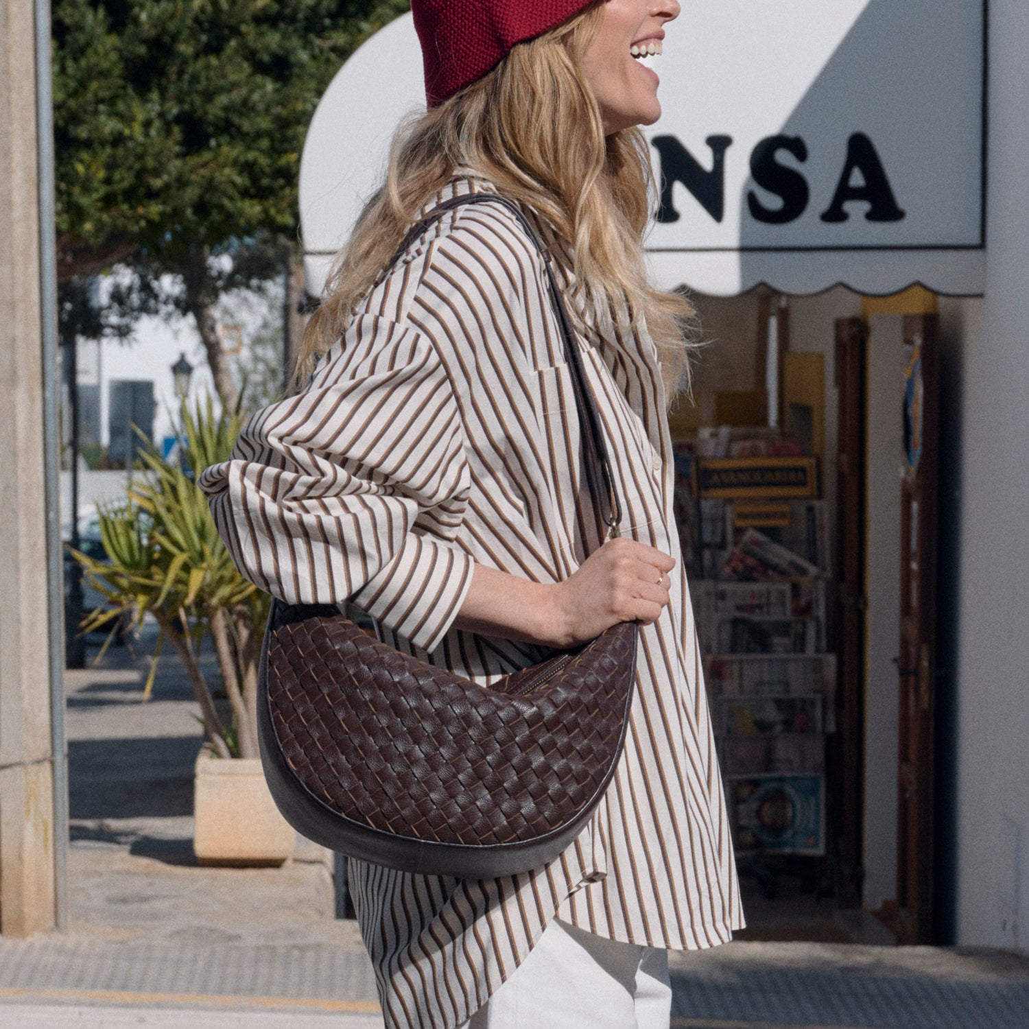 Leo Maxi Tasche - Leder Woven Chocolate