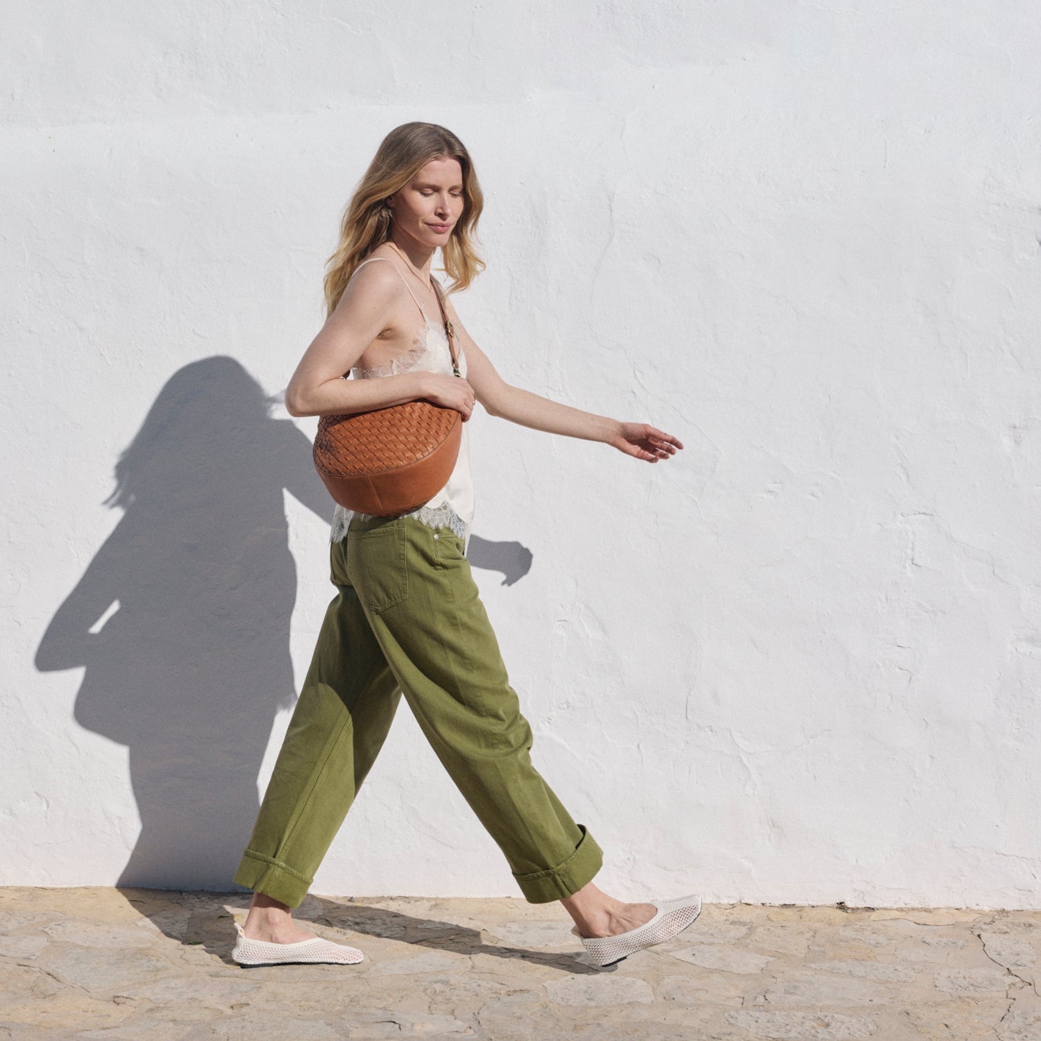 Leo Maxi Tasche - Leder Woven Cognac