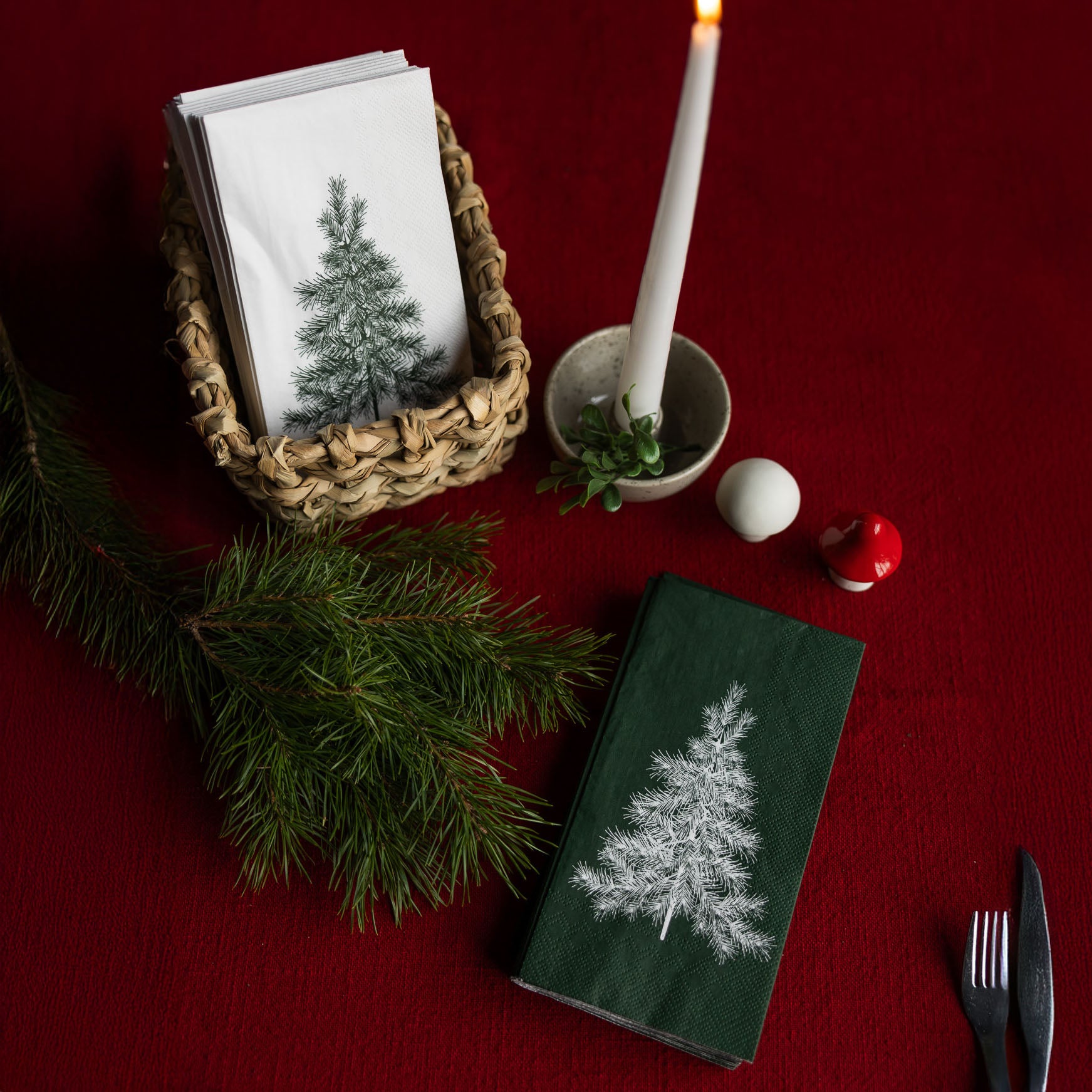 Servietten Julgran - weiß