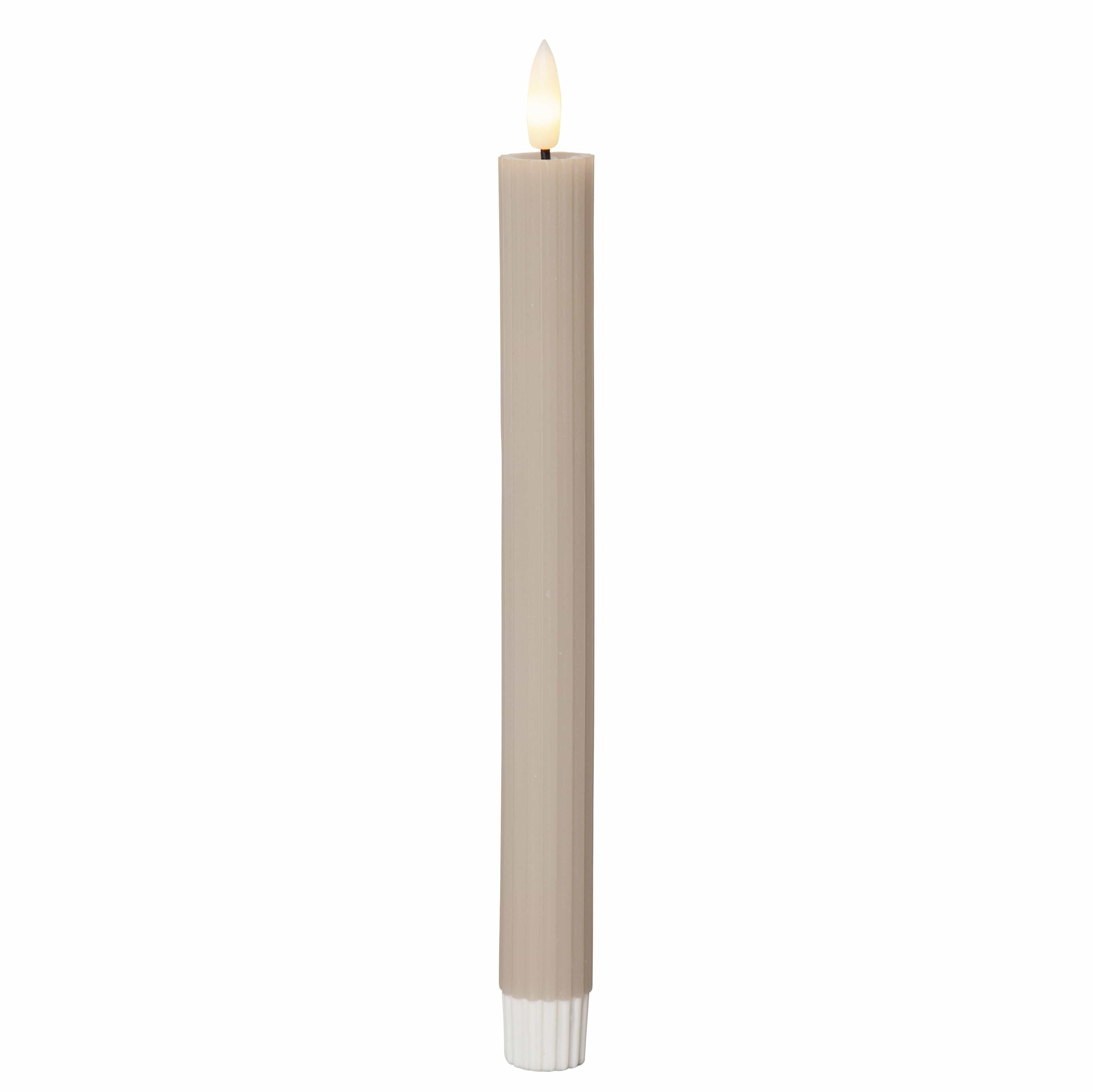 LED-Kerze Stabkerze mit Rillen 25cm 2er Pack - beige
