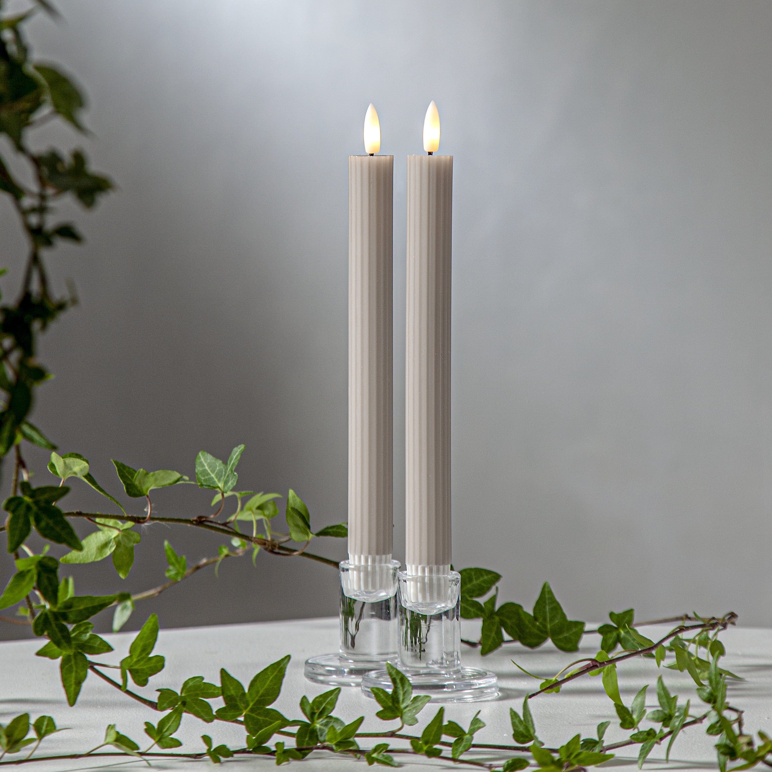 LED-Kerze Stabkerze mit Rillen 25cm 2er Pack - beige