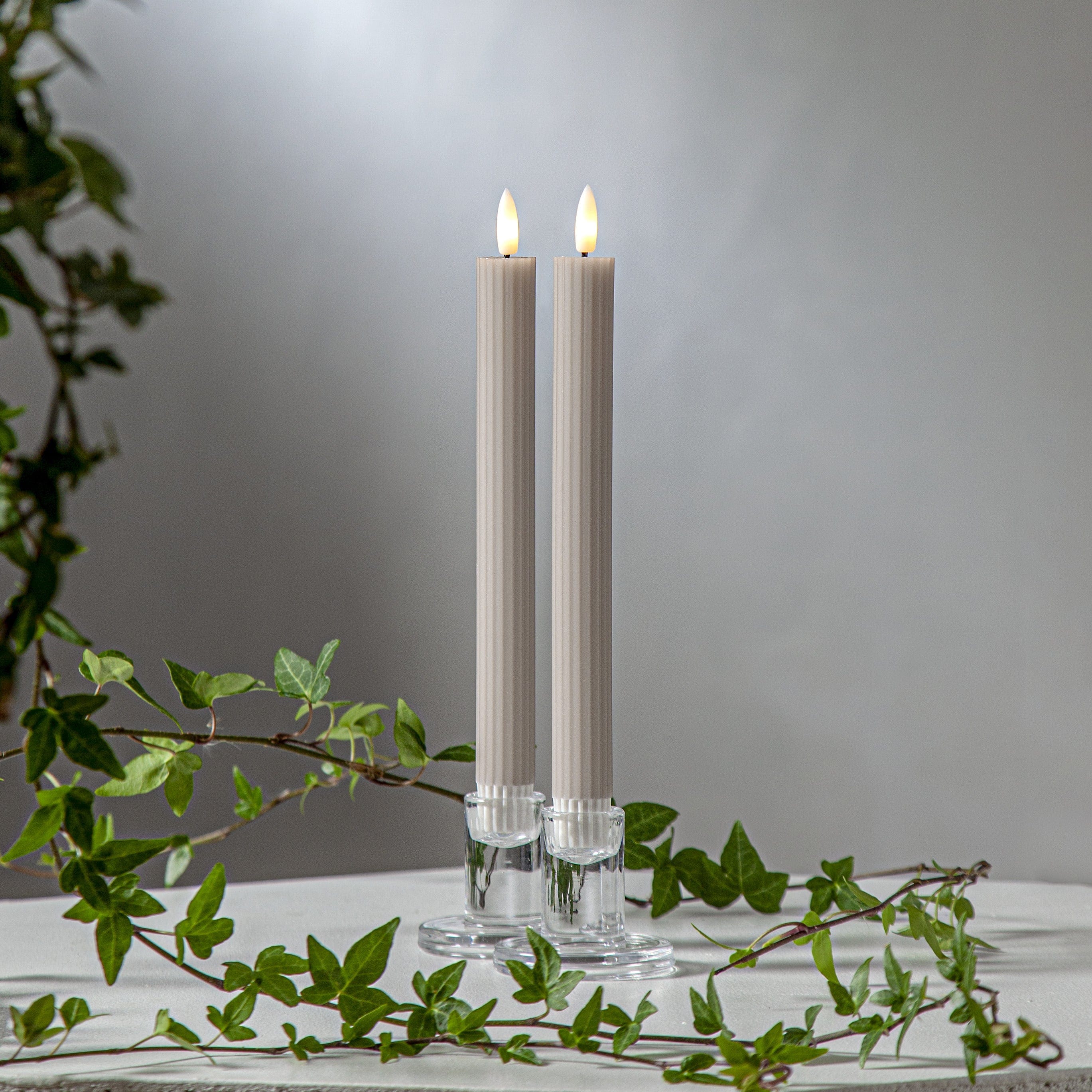 LED-Kerze Stabkerze mit Rillen 25cm 2er Pack - beige