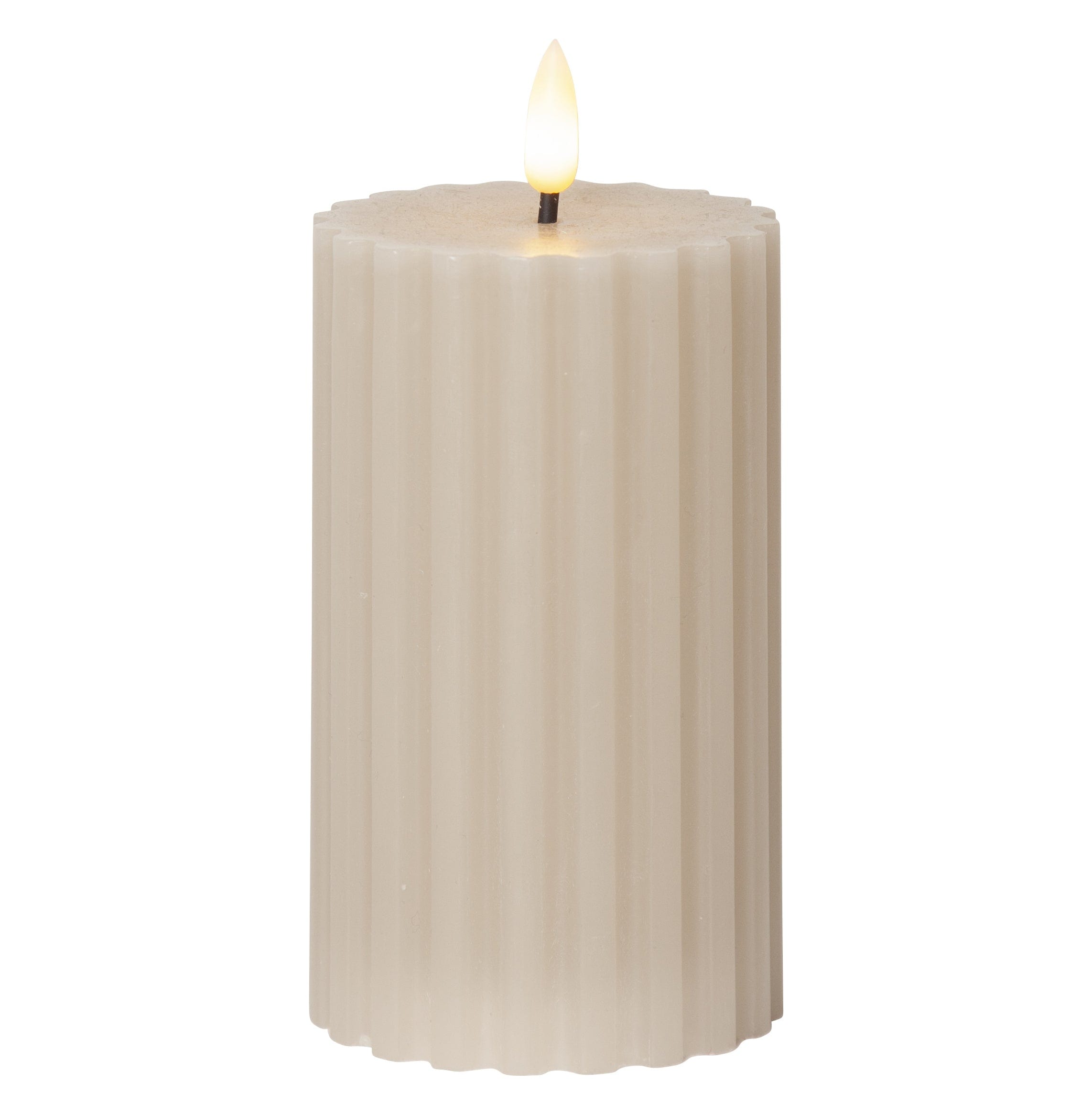 LED-Kerze Stumpenkerze mit Rillen beige