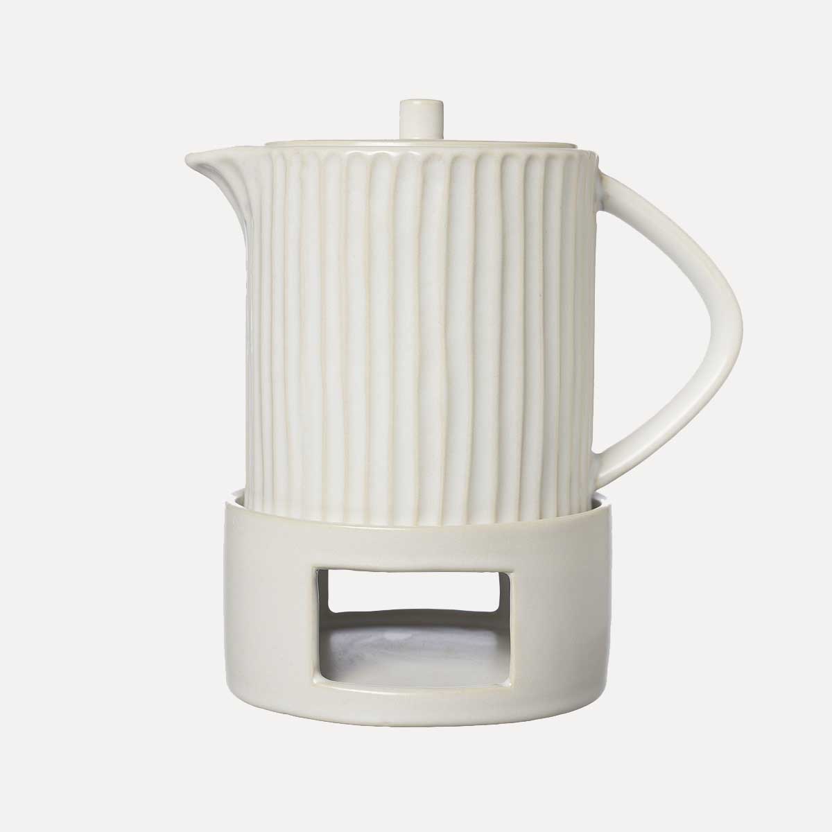 Teekanne mit Stövchen Riffled - cremeweiß